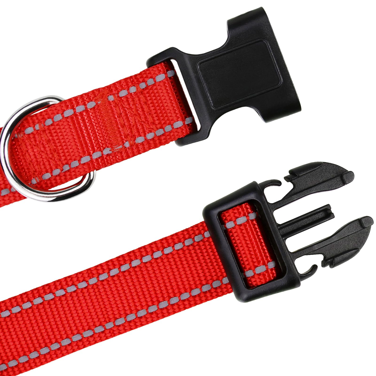 Tagme Reflective Nylon Dog Collars, Adjustable Classic Dog Collar With Quick Release Buckle For Extra Large Dogs, Red, 1¼' Width