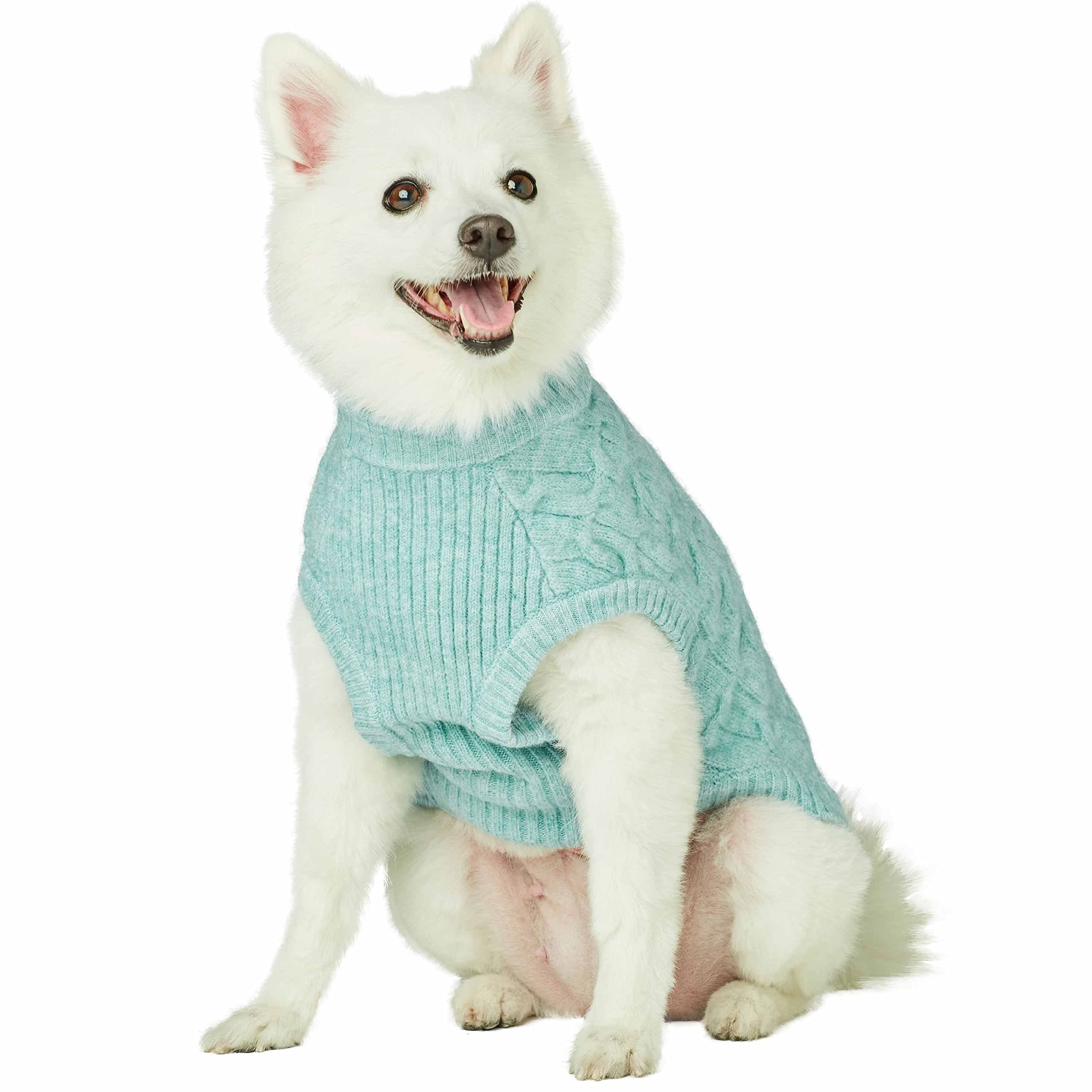 Blueberry Pet 2023 New Classic Fuzzy Textured Knit Pullover Crew-Neck Dog Sweater In Heathered Jade, Back Length 12', Pack Of 1 Clothes For Dogs