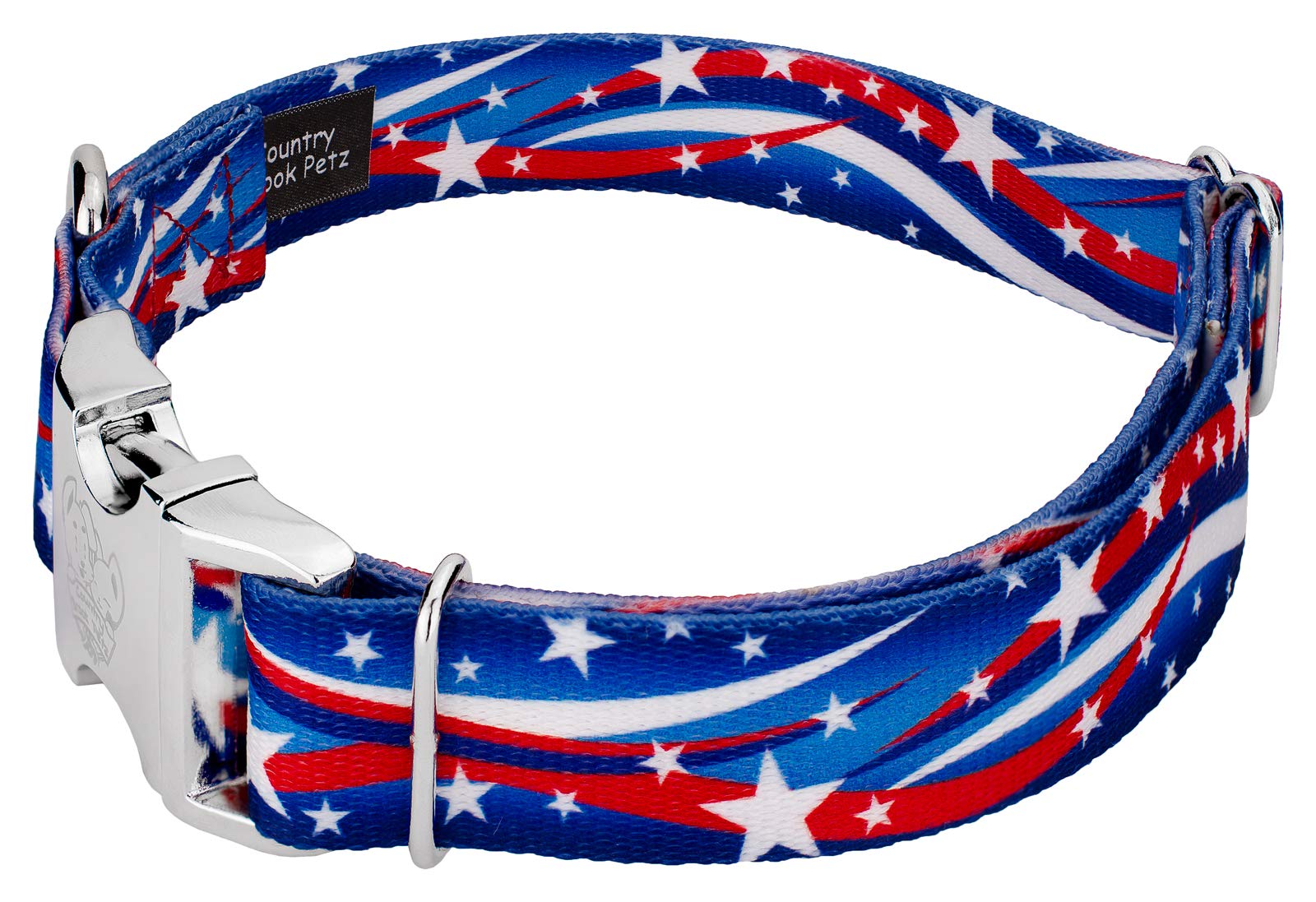 Country Brook Petz - Premium Star Spangled Dog Collar - Americana Collection Featuring Patriotic Designs (1 Inch, Large)