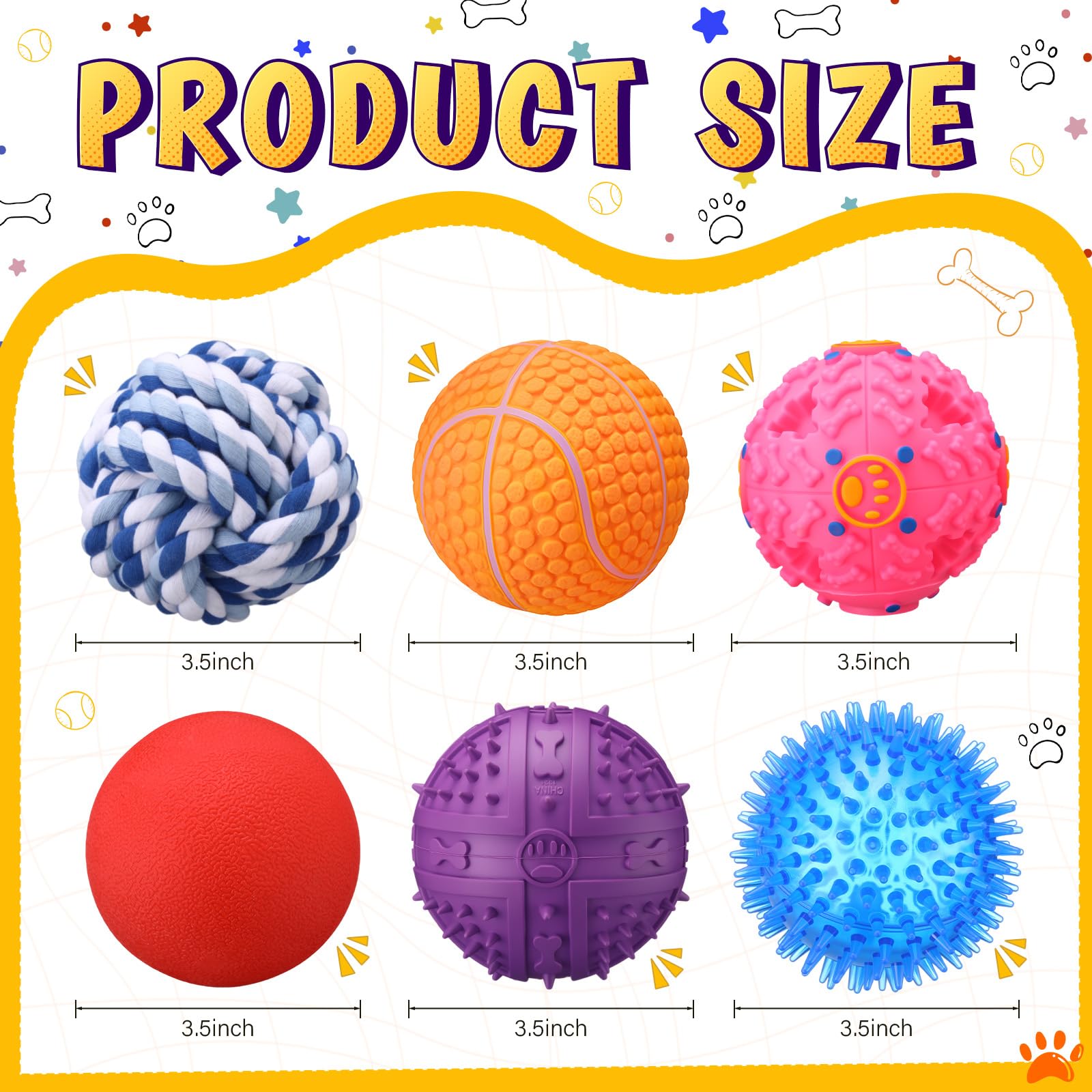 Soulchen 6 Pack 3.5 Dog Squeaky Balls Interactive Rubber Chew Toys Spiky Dental Fetch Balls Treat Puzzle Training Toys for Puppi