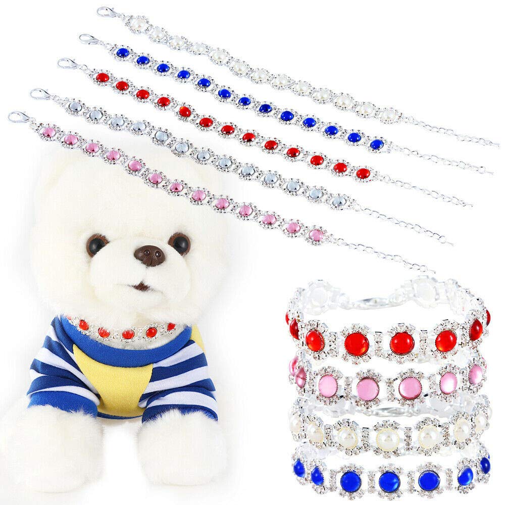Dogs Kingdom Pet Dog Cat Crystal Collar Bling Rhinestones Party Princess Necklace Adjustable Necklace Accessories,White,M:10-12'