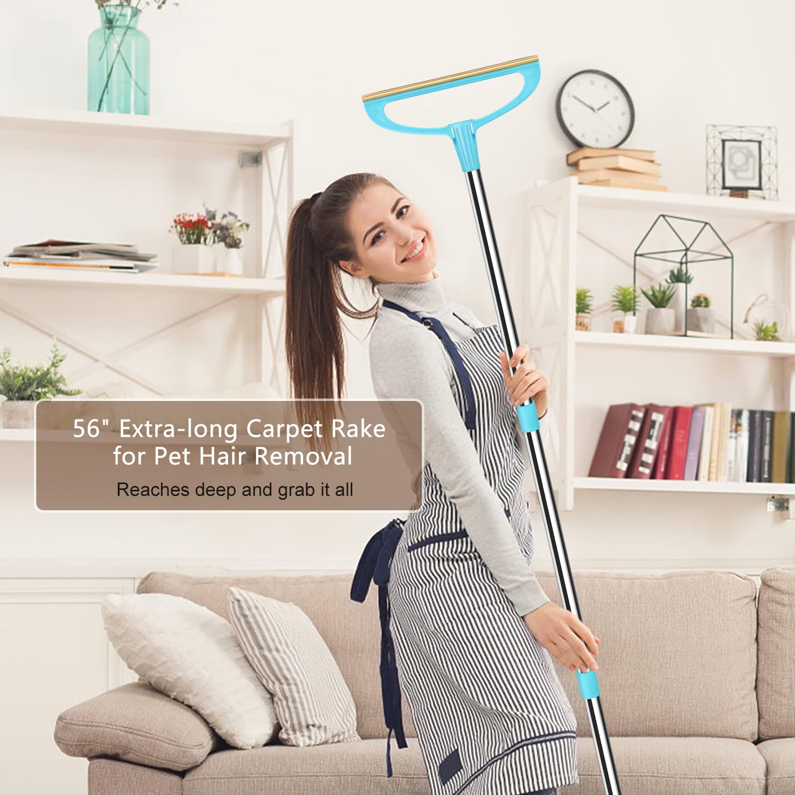 Aizal Carpet Rake For Pet Hair Removal, Pet Hair Removal Tool Set Of 2, 56    Long Handle Carpet Pet Hair Removal Carpet Scraper