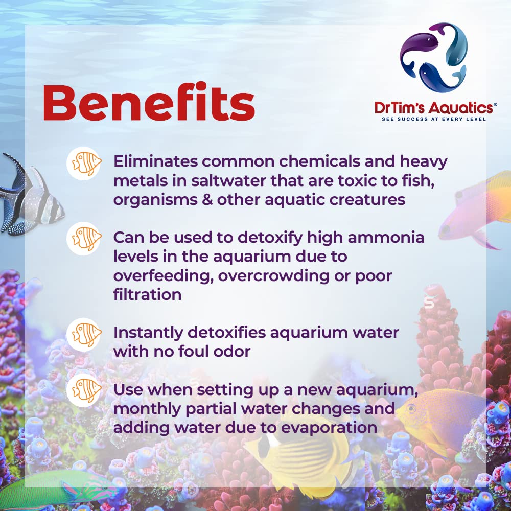 DrTims Aquatics AquaCleanse for Saltwater Aquariums - Tap Water Detoxifier: Dechlorinator & Ammonia Remover for New & Cycled Fis