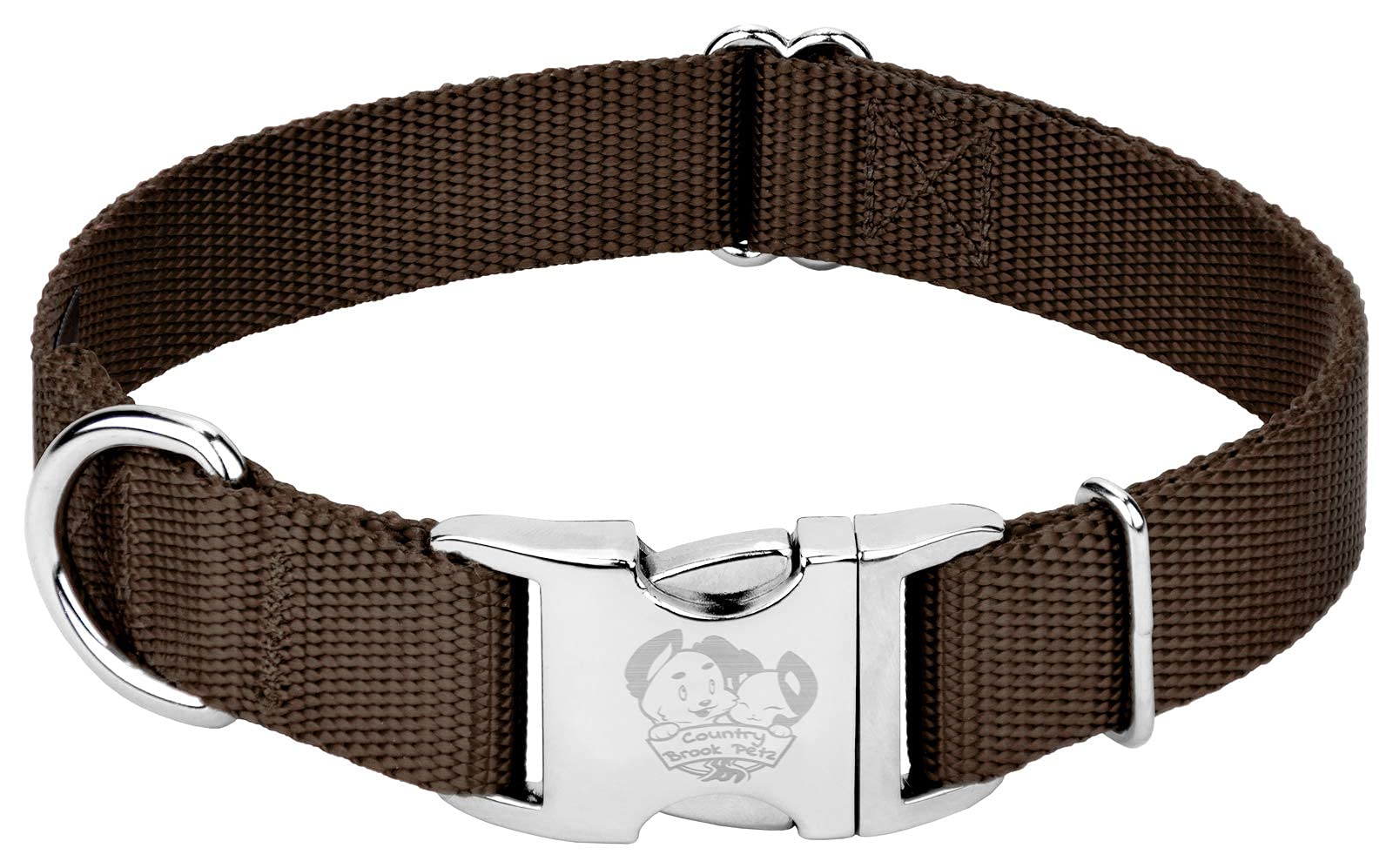 Country Brook Design - Vibrant 30+ Color Selection - Premium Nylon Dog Collar With Metal Buckle (Extra Large, 1 Inch, Brown)