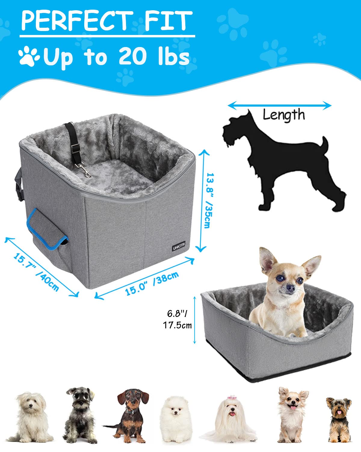 Unicitii Lookout Pet Car Booster Seat For Small Dogs, Bucket Booster Pet Seat, Elevated Dog Booster Car Seat, Lookout Dog Car Seat For Small Dogs