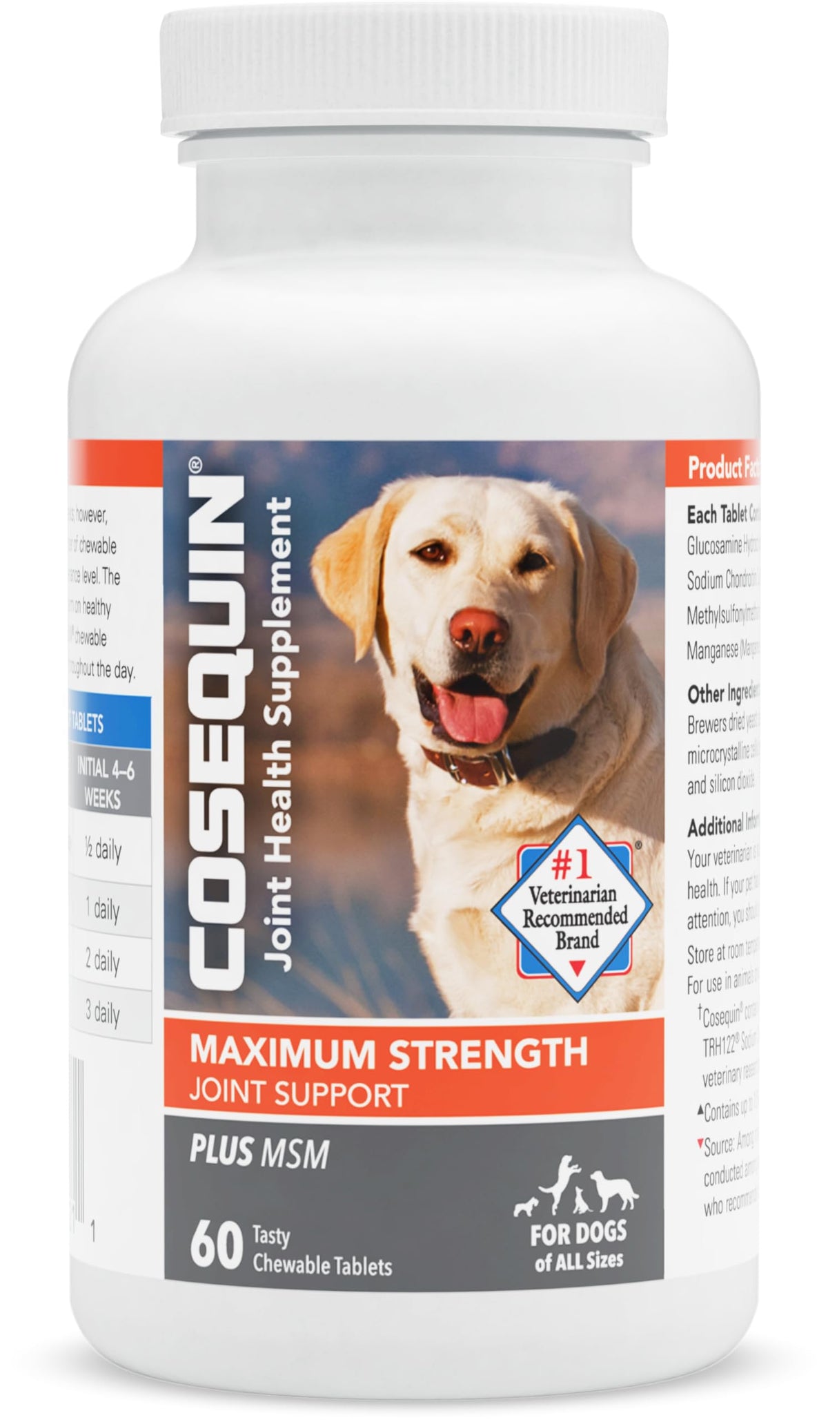 Nutramax Cosequin Maximum Strength Joint Health Supplement For Dogs - With Glucosamine, Chondroitin, And Msm, 60 Chewable Tablet
