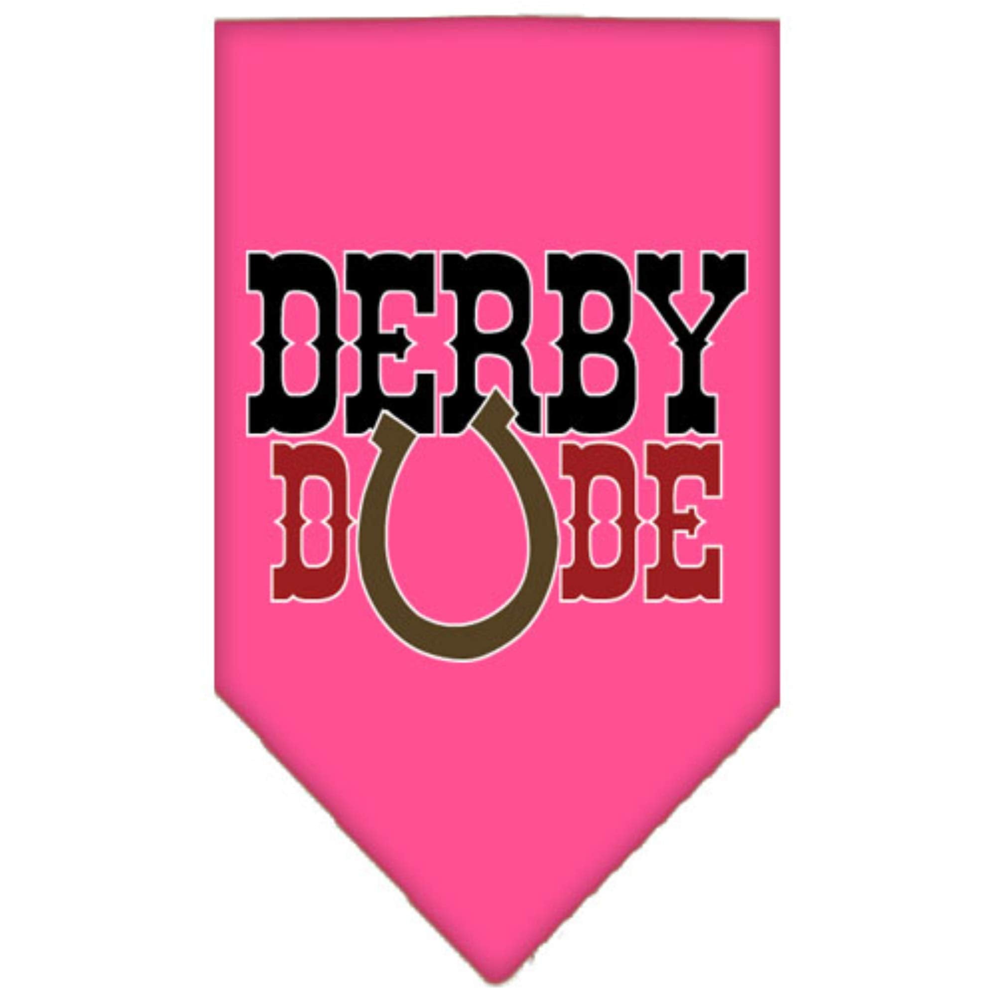 Pet and Dog Bandana Screen Printed, &quot;Derby Dude&quot; Bright Pink Small