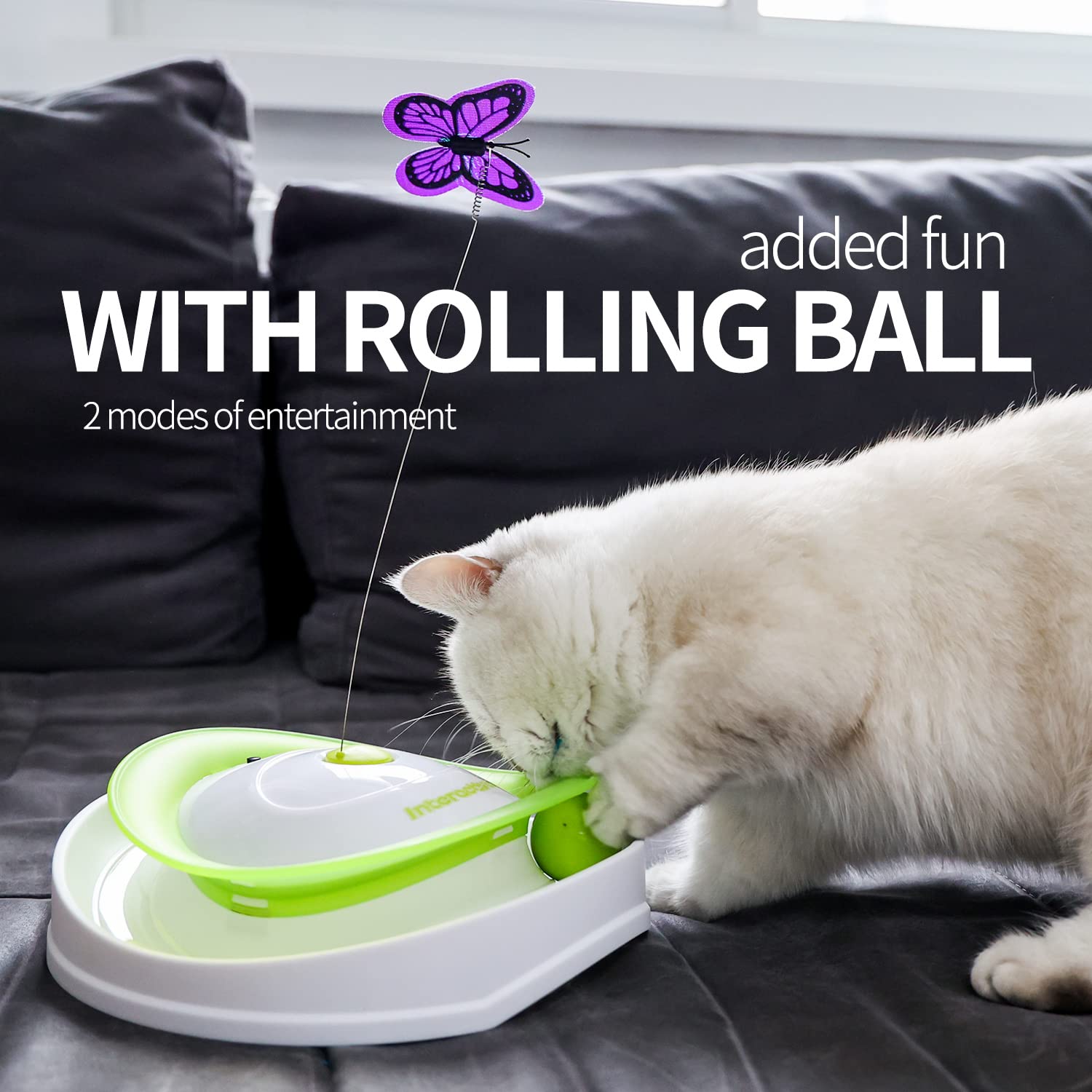 All For Paws 2 In 1 Interactive Cat Butterfly Flutter Toy With Rolling Balls Automatic Kitten Spinner Toys For Indoor Cats