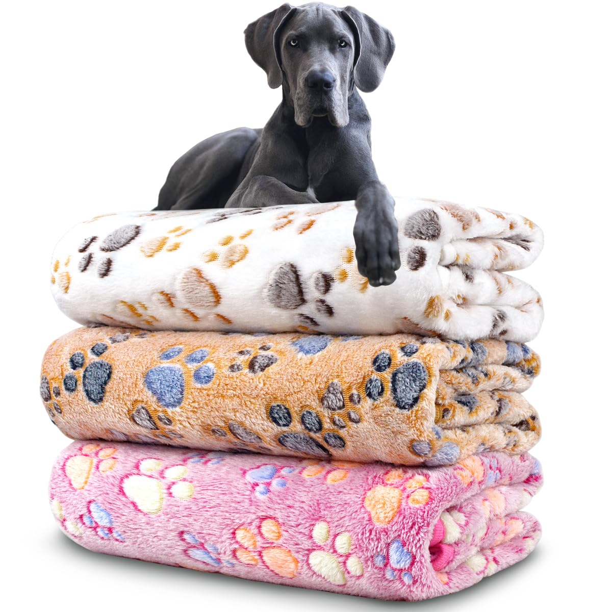 Dog Blankets For Large Dogs, 3 Pack Dog Blanket Washable 41'' X 31'', Fuzzy Soft Pet Mat Throw Cover For Kennel Crate Bed, Cute 