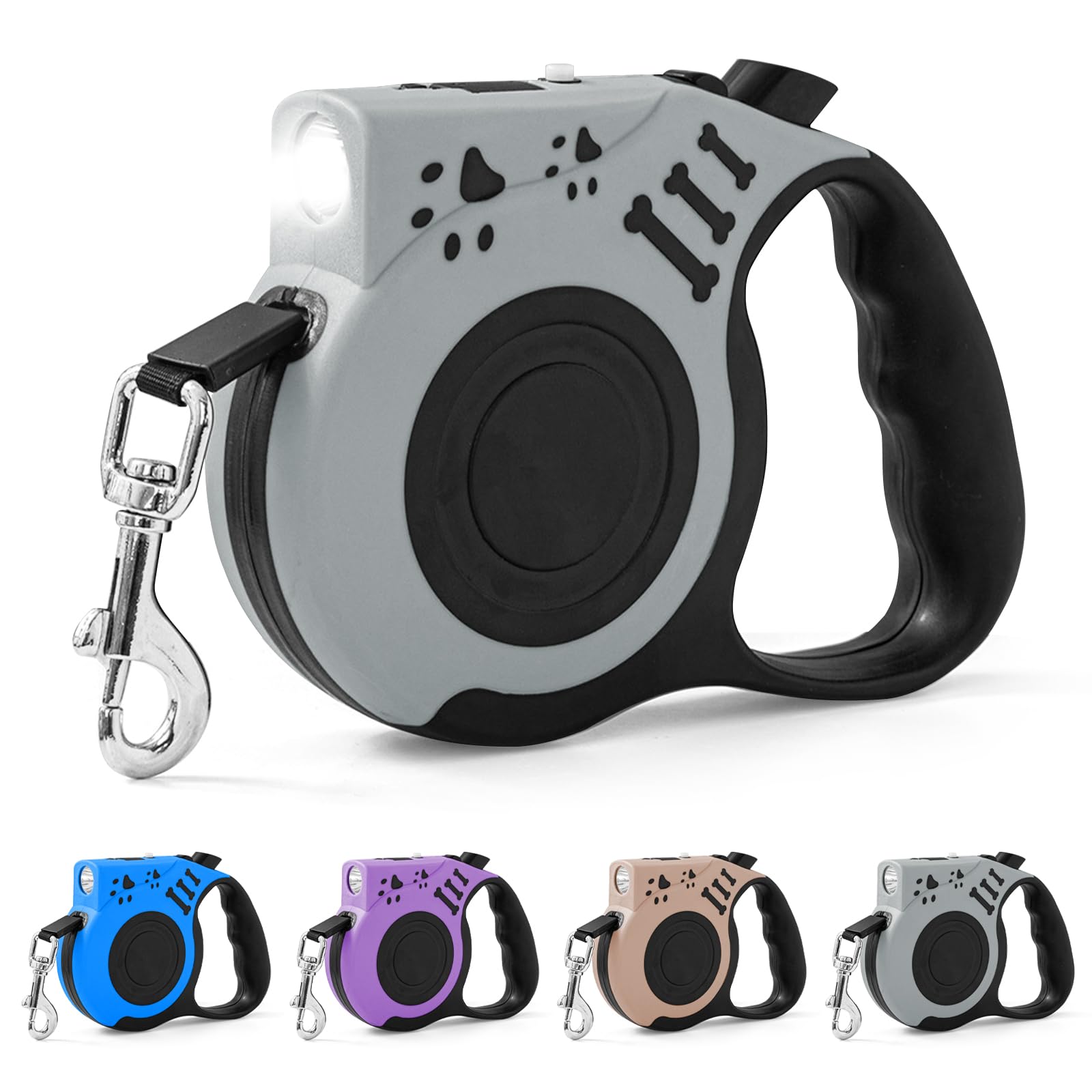 COSOWO Retractable Dog Leash with USB Rechargeable Flashlight for Night Walks, 16FT Automatic Telescopic Tractor Dog Leash for S