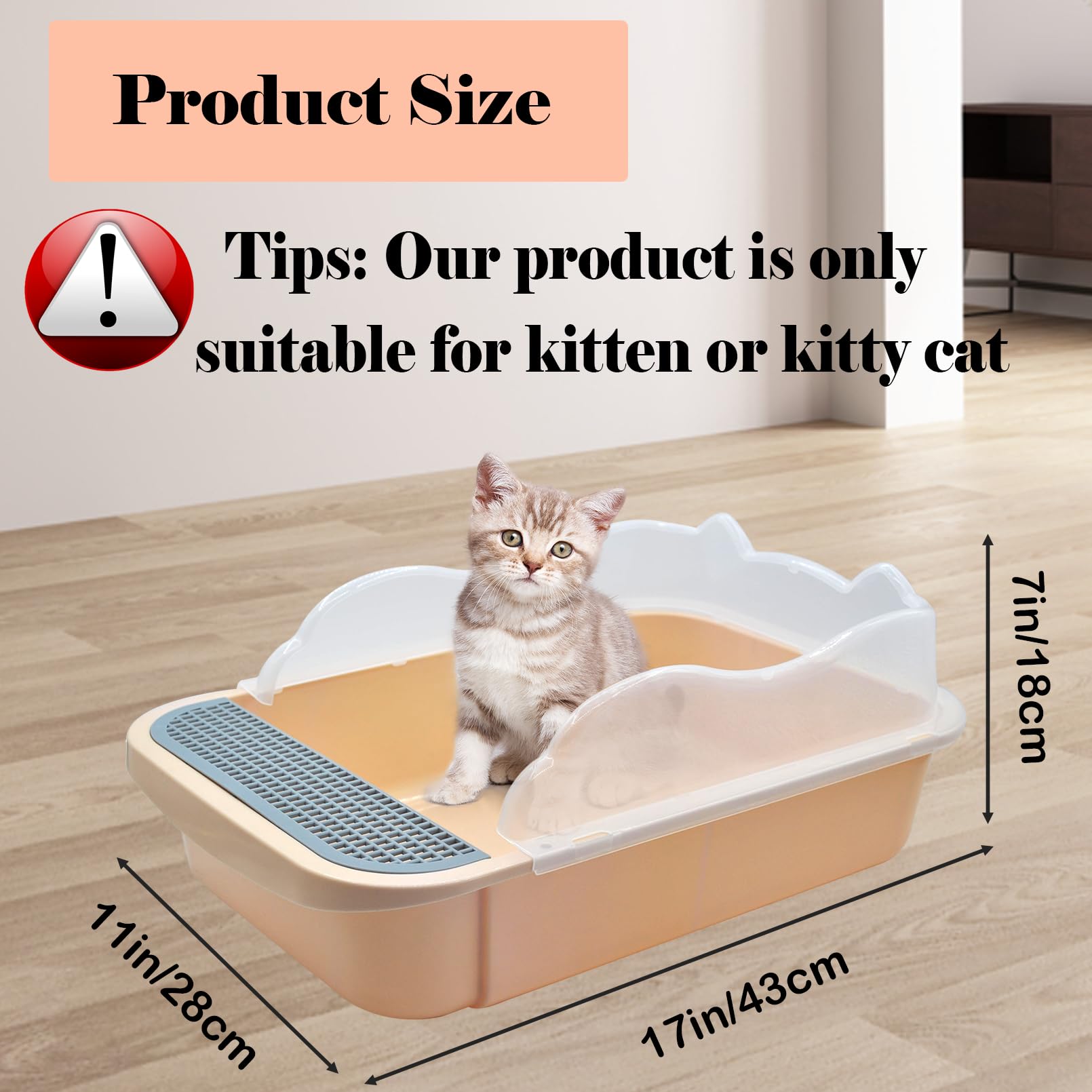 Kathson Open Cat Litter Box With High Side,Anti-Splashing Cats Litter Pan Semi-Enclosed Removable Cats Litter Boxes With Litter