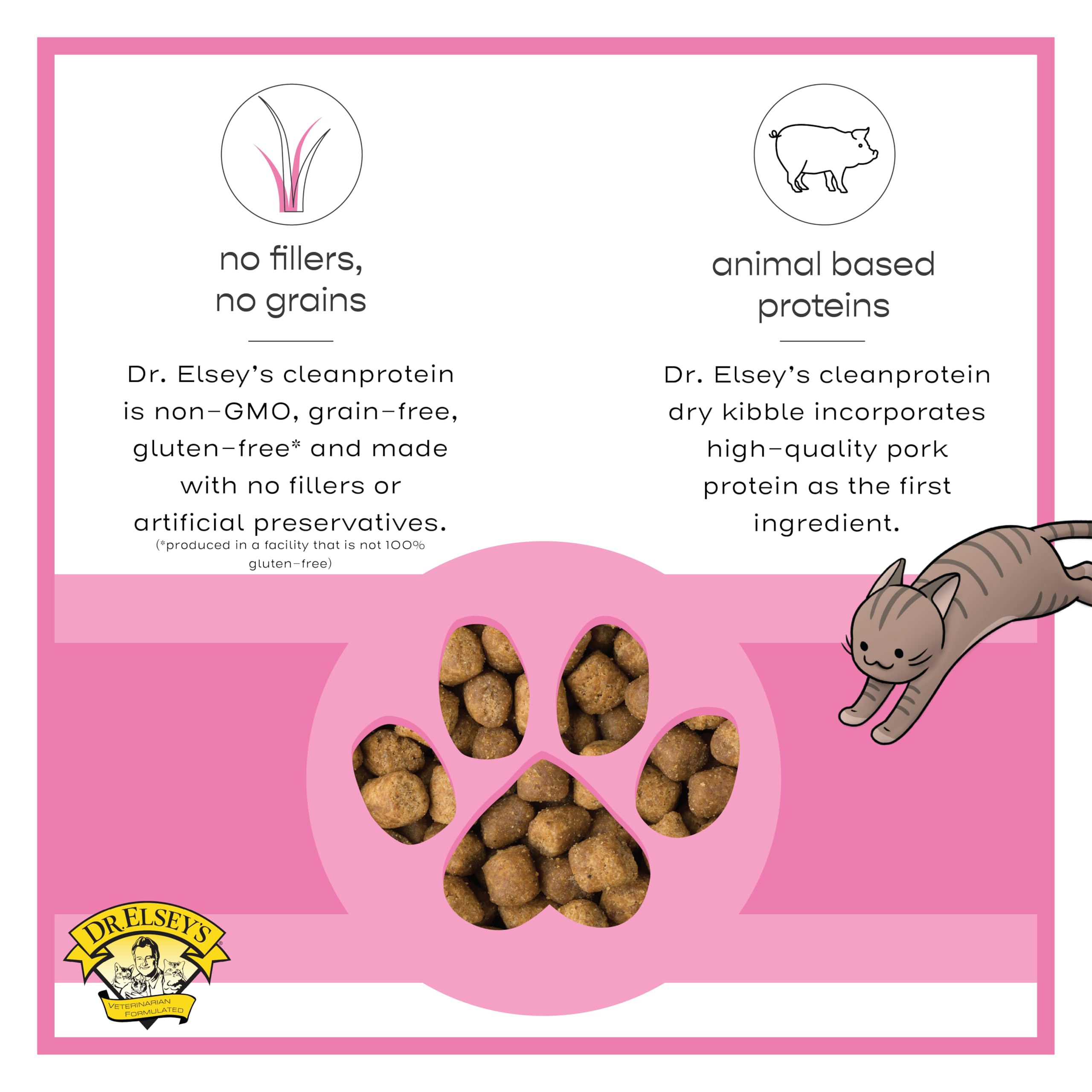 Dr. Elsey's Cleanprotein Pork Cat Kibble - 2 lb. Bag, High-Protein Formula for Healthy Cats