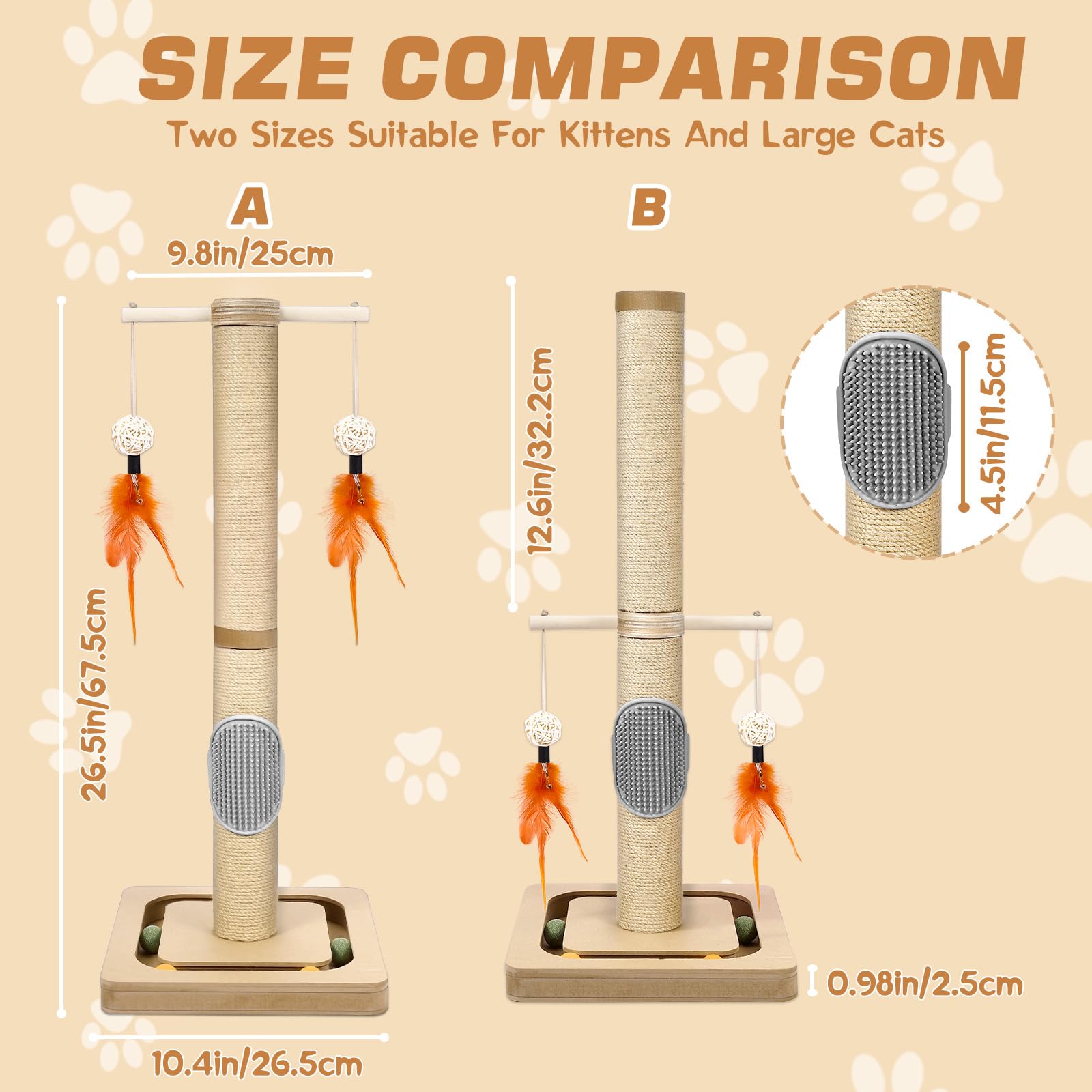 27    Tall Cat Tree For Kittens, Jute Scratching Post With Hanging Toy And Ball Track For Kitten & Adult Cats, Small Cat Tower W