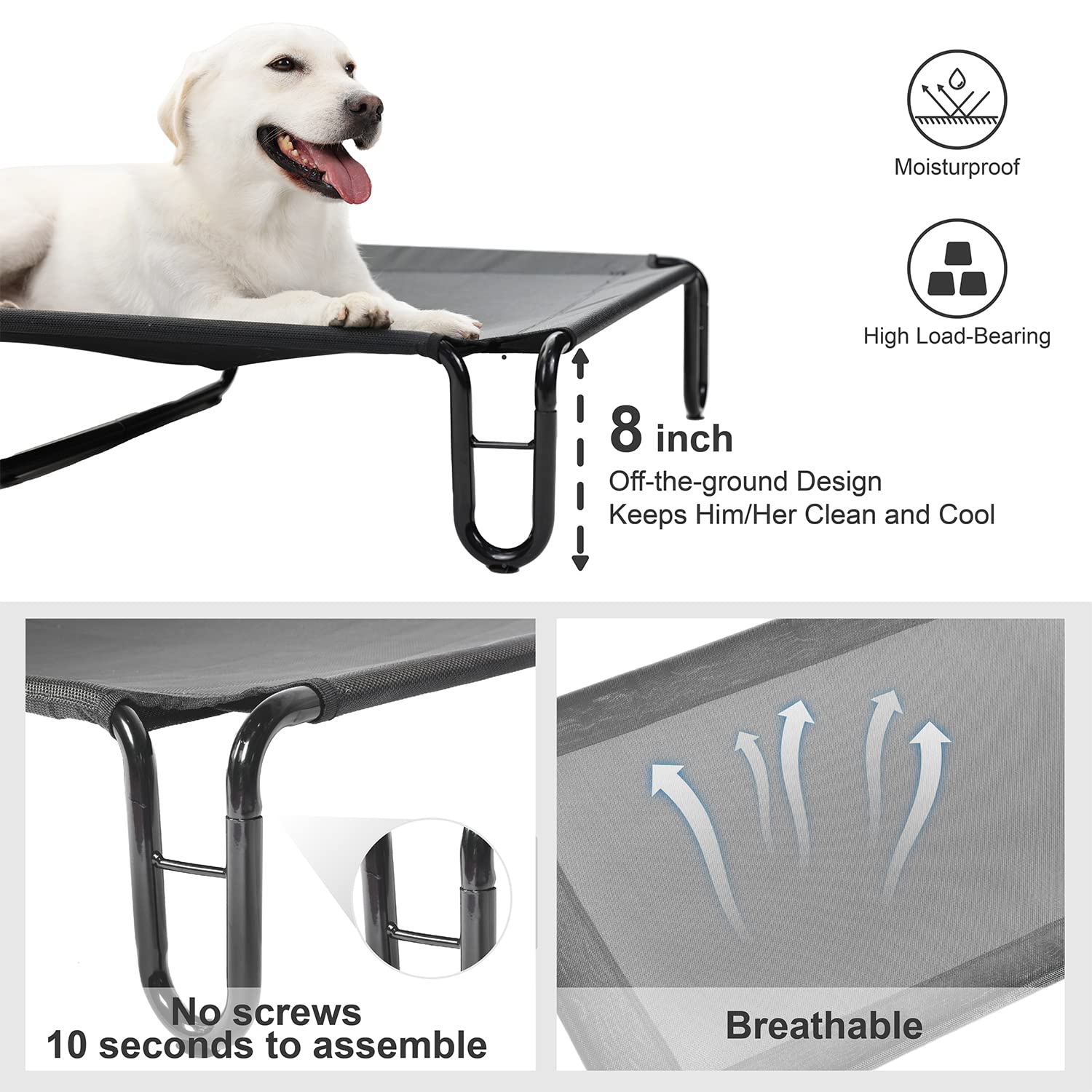 Pettycare Elevated Outdoor Dog Bed - Dog Cots Beds For Large Dogs Xl, Waterproof Raised Dog Bed Easy To Assemble, Cooling Elevat