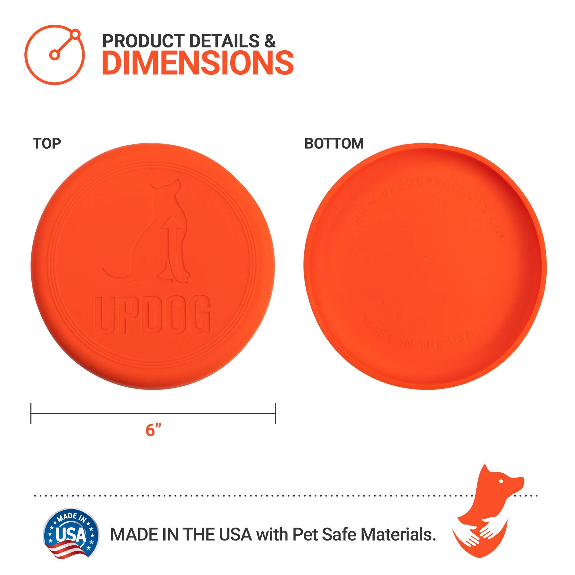 Updog Products 6-Inch Dog Frisbee Small, Lightweight And Durable Frisbee For Dogs Made In Usa Bright Colored Frisbee Dog Toy (Orange)