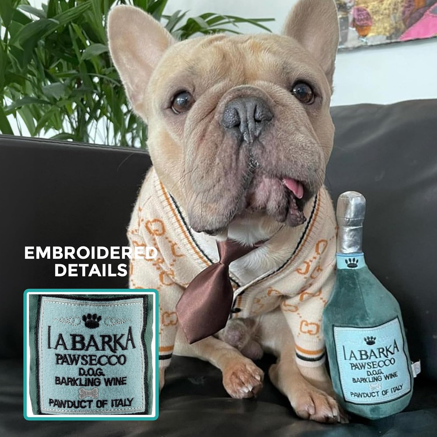 Haute Diggity Dog LaBarka Pawsecco, Plush Designer Dog Toys with Interactive Squeaker, Stimulating Pet Enrichment, Machine-Washa