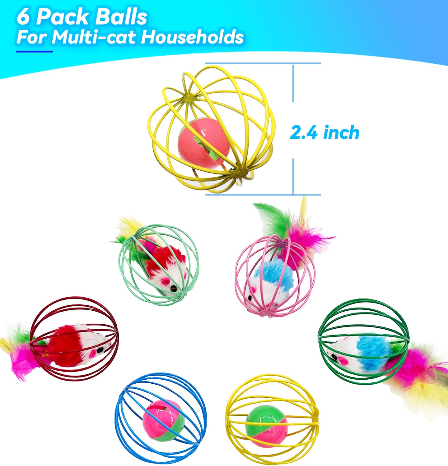 Quvovid Cat Toys 6 Packs Cat Ball Toys, Metal Cage Balls With Mice & Bells, Cat Toys For Indoor Cats And Kitten, Interactive Cat Toys Cat Bell Balls, Mouse Toys, Kitten Toys Promote Physical Exercise