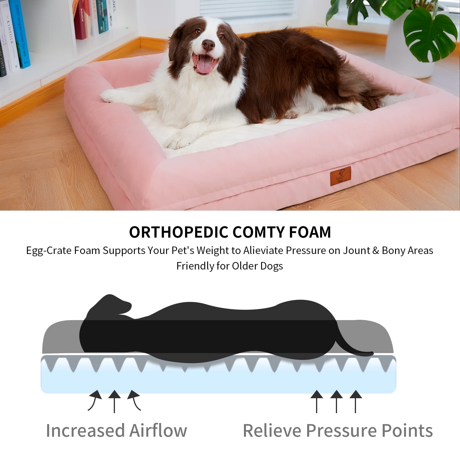 Yiruka Large Orthopedic Dog Bed - Grey Waterproof with Removable Cover, Soft Bolster, Nonskid Bottom, Washable for Large Dogs