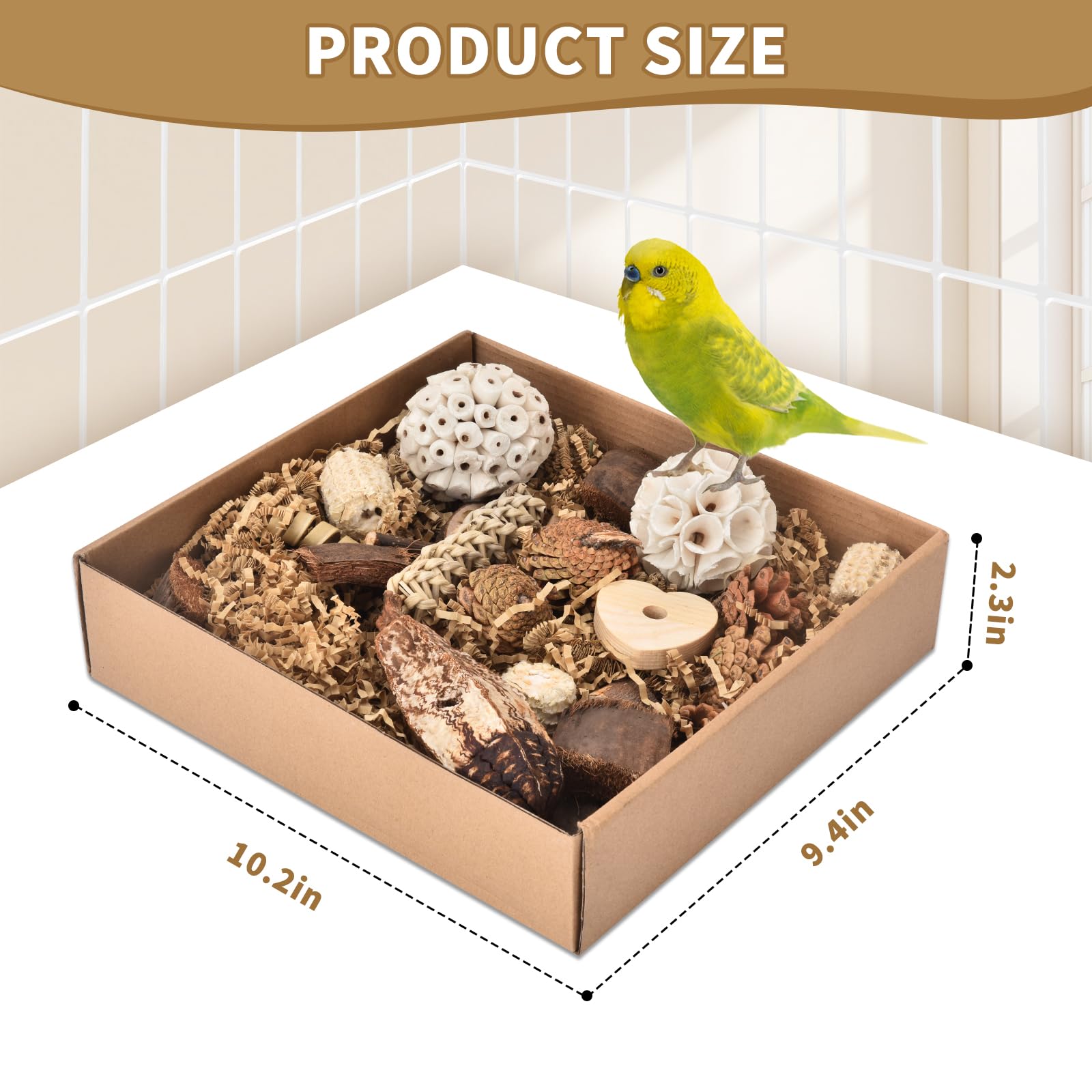 Dewvie Natural Bird Toy Foraging Parrot Shredding Toys Box, Bird Chew Foraging Toys For Parrots, Conures, Budgies, Lovebirds, Sm