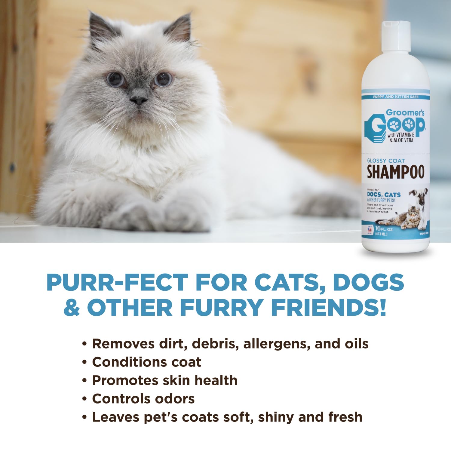 Groomer's GOOP Glossy Coat Cleansing Pet Shampoo - Deep Cleansing Formula, 16 oz, White, Model 216, Enhances Shine & Moisturizes Skin