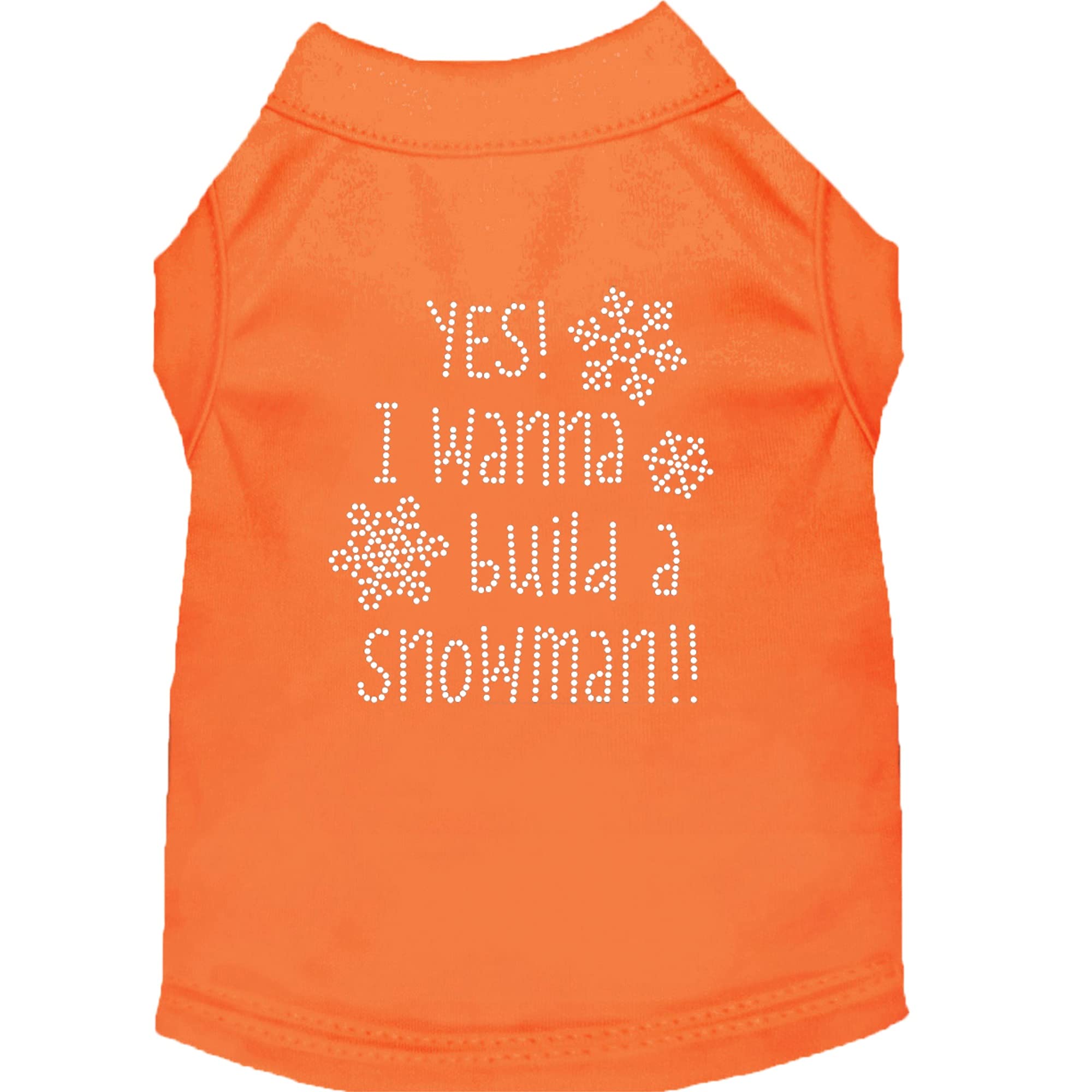 Christmas Pet Dog & Cat Shirt Rhinestone, 'Yes, I Want To Build A Snowman' Orange Lg (10-14 Lbs.)