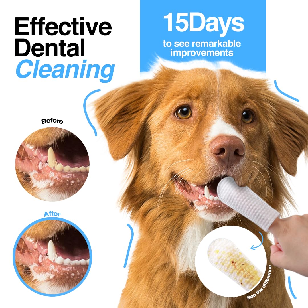 Bandvet Wrap Pack Dog Teeth Cleaning Wipes - No-Rinse Cat Toothbrush, Effective Dog Breath Freshener - Essential Pet Supplies (9