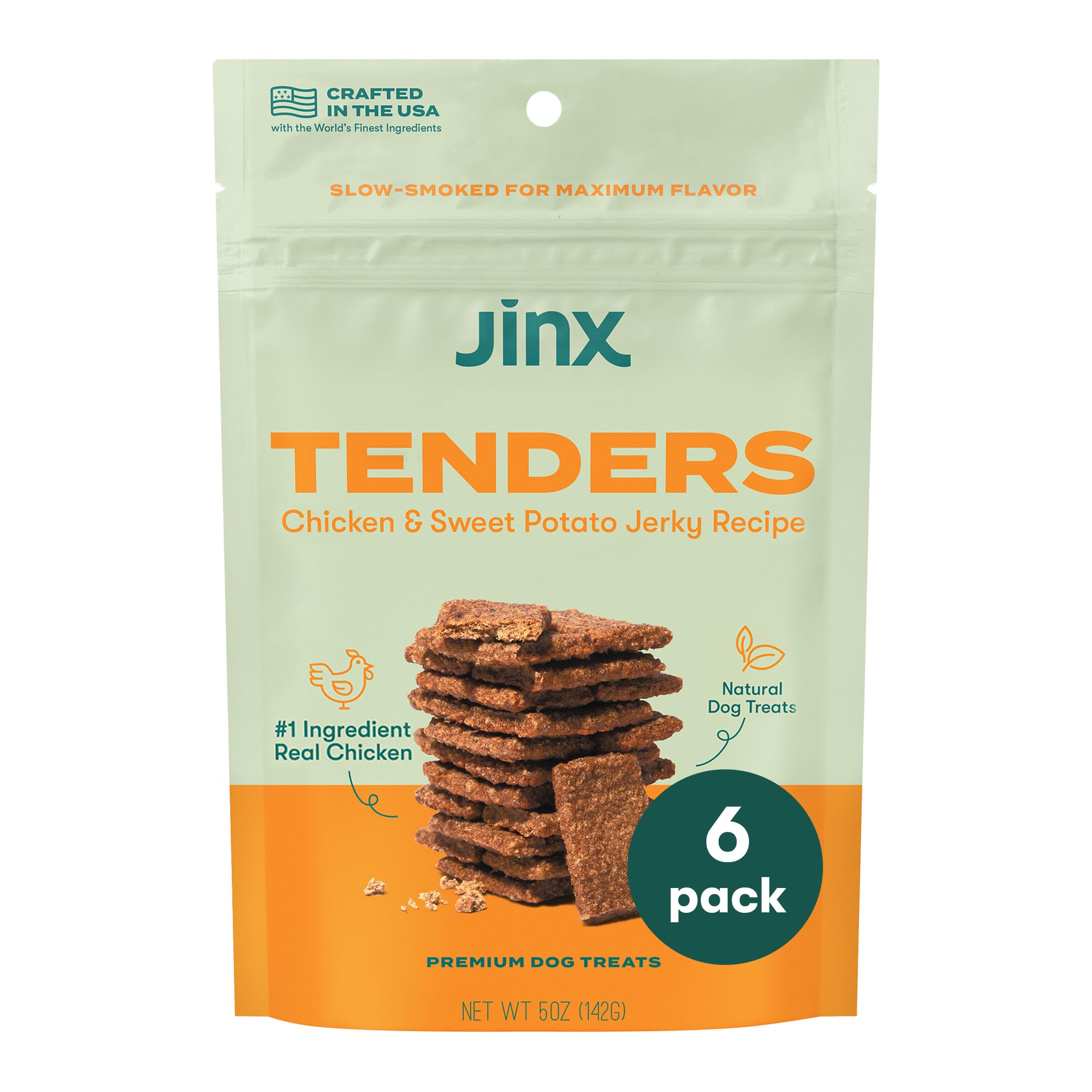 Jinx Tenders Chicken Jerky Dog Treats, All Natural Ingredients, Soft & Chewy, Low-Calorie, Slow-Smoked Chicken & Sweet Potato, N