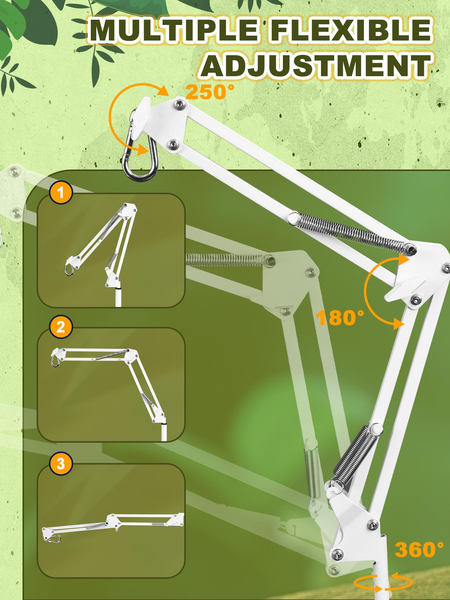 Bestshop Reptile Lamp Stand, Heat Lamp Stand (15.7 To 74.3 Inch) With Adjustable 360 Swing Arm For Terrarium, Reptile Heat Lamp