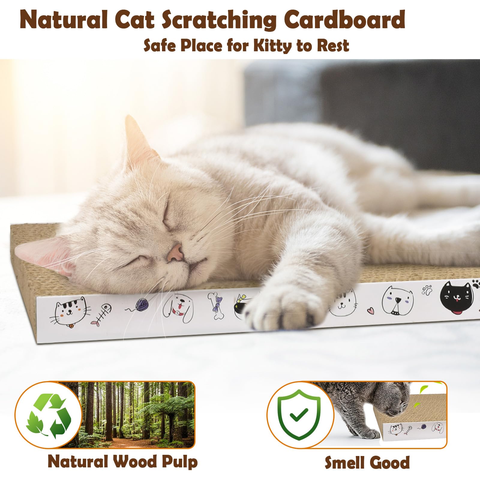 3 Pack Cardboard Cat Scratcher Refill Cat Scratch Pad Durable Cat Scratchers For Indoor Cats Kitten 16.5 X 8 X1 Inch Reversible