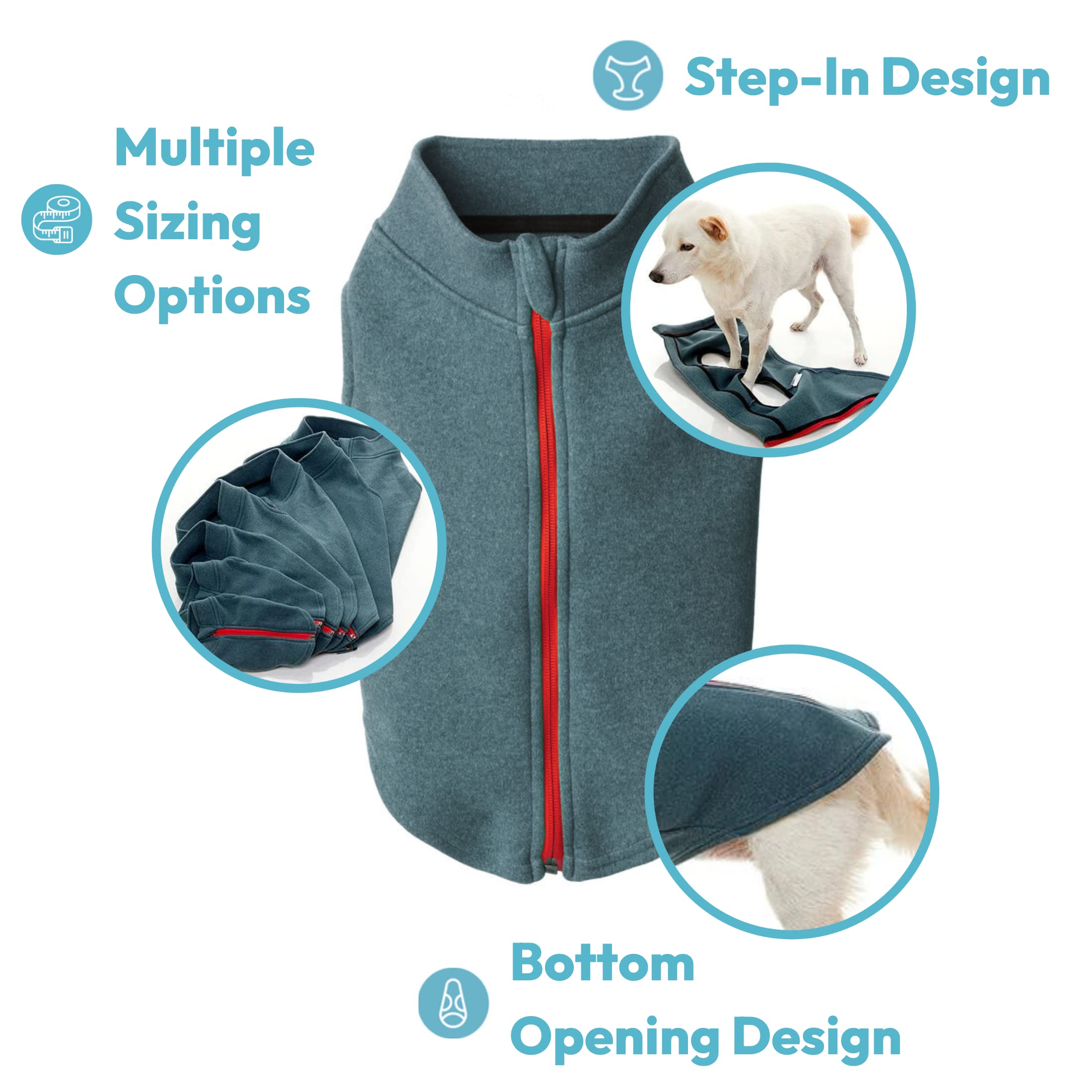 Gooby Zip Up Microfiber Fleece Dog Sweater - Turquoise, Large - Warm Double Layered Microfiber Fleece Step-In Dog Jacket Without Ring Leash - Winter Dog Sweaters For Small Dogs And Medium Dogs