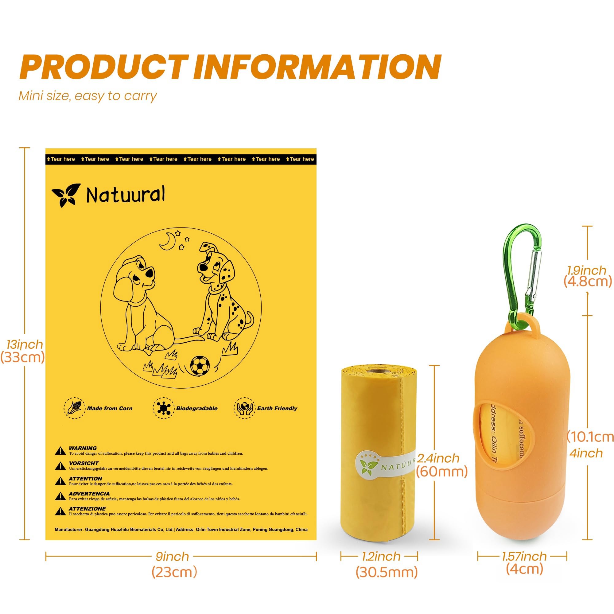 Poop Bags for Dogs-1050 Counts, 70 Rolls With a Free Dispensers, Biodegradable Poop Bags Made of Cornstarch, Size: 9x13 Inch, Ex