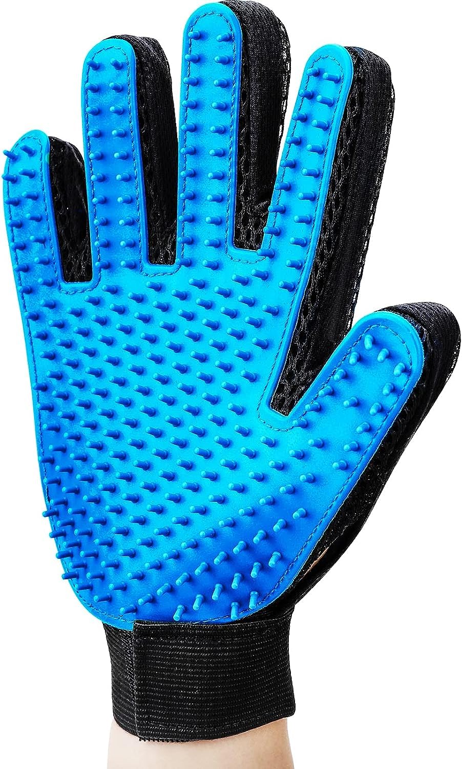 Dog Trust Dog Pet Grooming Glove, Gentle Hair Remover Mitt  Breathable Deshedding Massage Tool Bathing Brush  Enhanced Five Fi