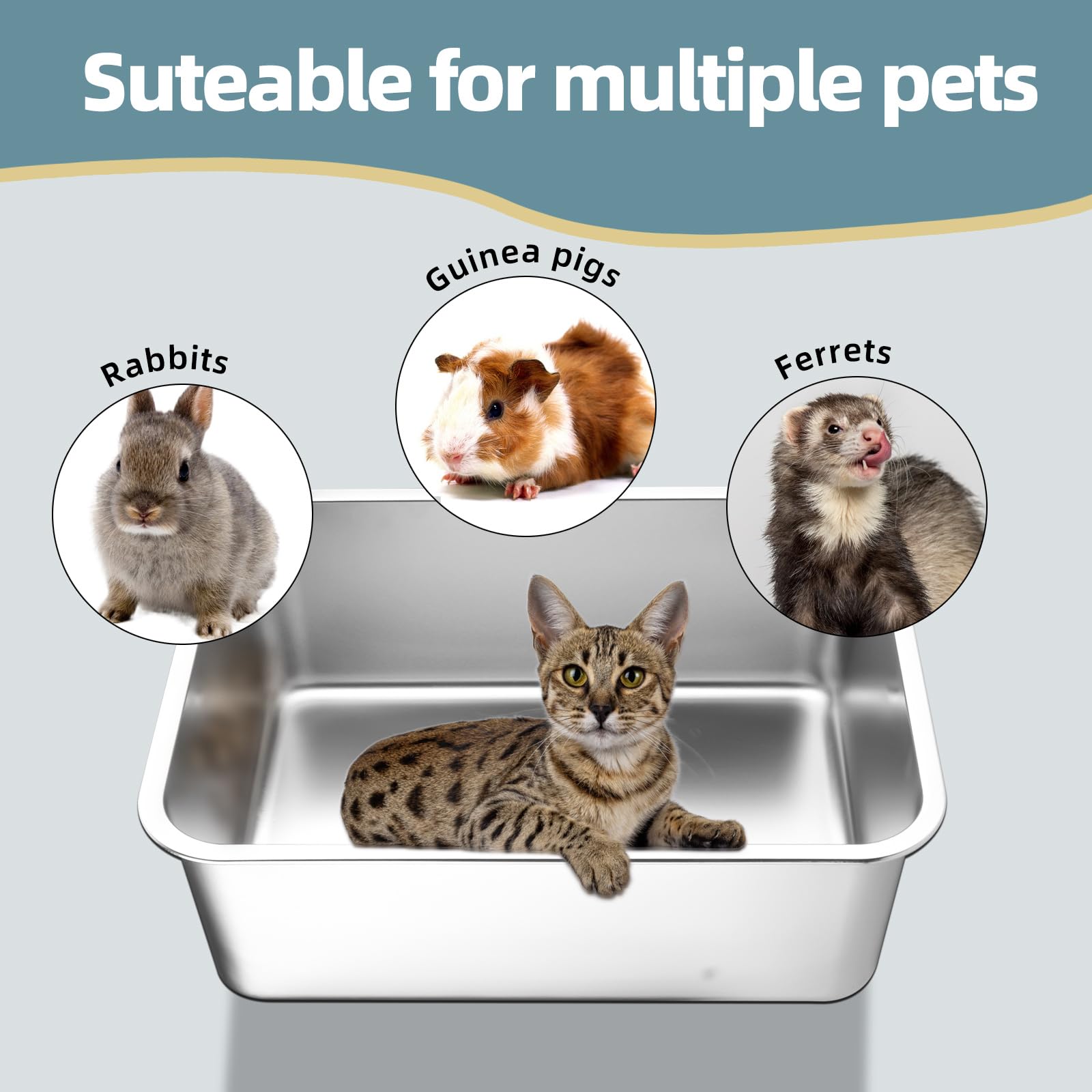Stainless Steel Cat Litter Box - Large Metal High-Sided Litter Pan For Cats, Rabbits, And Pets, Non-Stick, Odor-Free, Easy To Cl