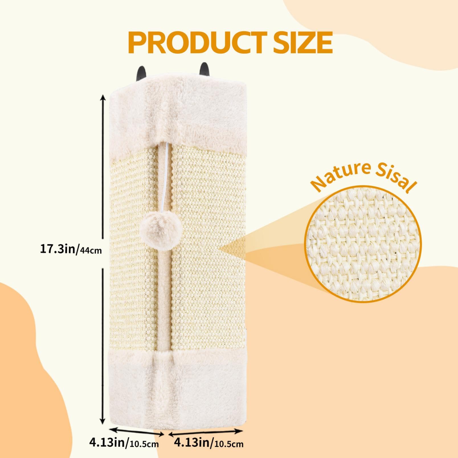 Liflix 2-Pack Wall Corner Cat Scratcher For Indoor Cats - Wall Mounted Sisal Scratching Pad With Hanging Ball - Vertical Corner