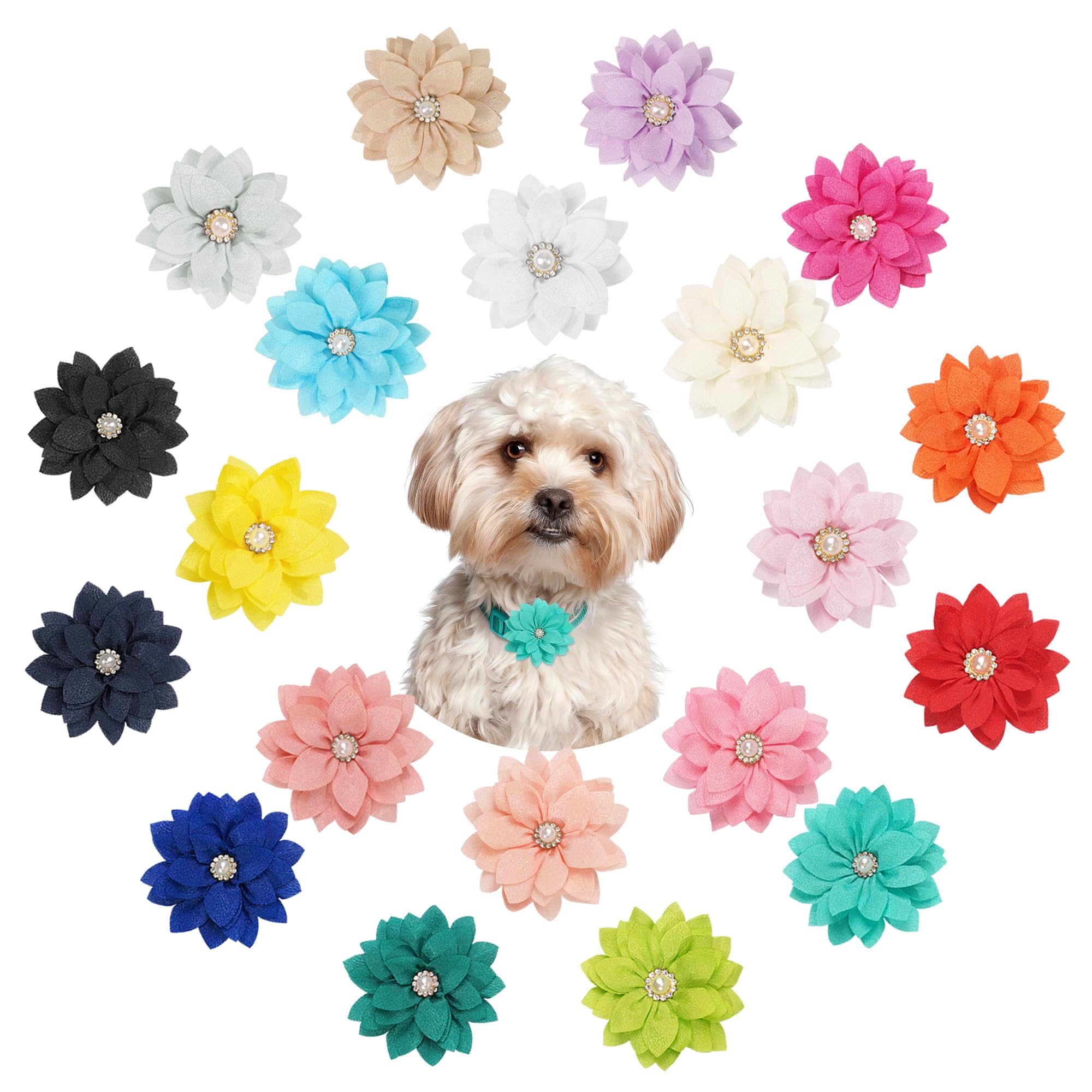 Yxiang 20 Pieces Dog Rhinestone Collar Flowers Bulk Pet Flower Bow Ties Multi-Color Dog Charms Flower For Cat Puppy Dog Collar G