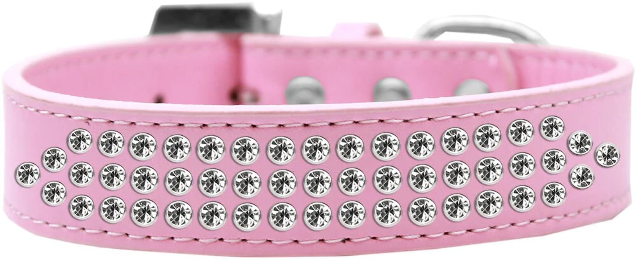 Dog, Puppy & Pet Fashion Collar, Three Row Clear Crystal Rimsets White 18