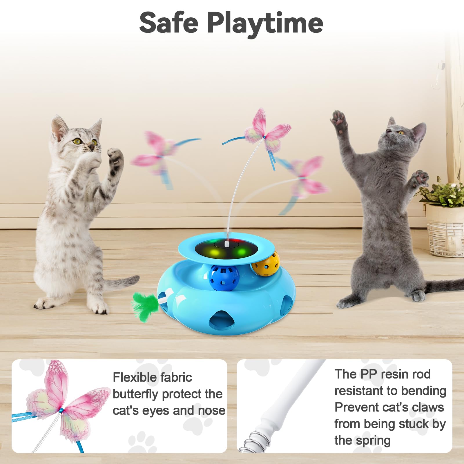Xuyub 3In1 Interactive Cat Toys For Indoor Cats Rechargeable,Whack A Mole Cat Toy, Fluttering Butterfly, Track Balls, Automatic