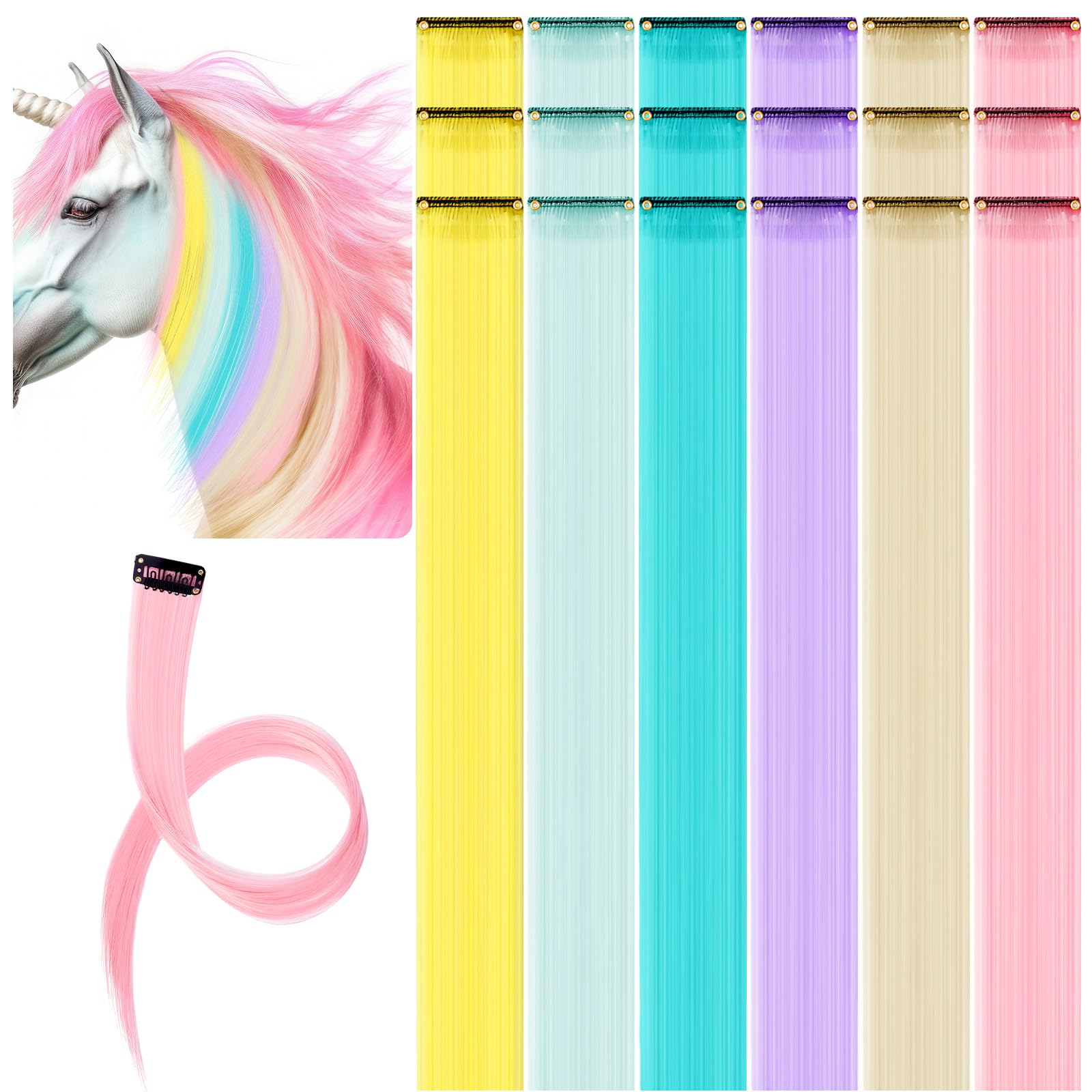 Juexica 18 Pcs Unicorn Horse Accessory Clip In Hair Extensions For Mane And Tail Tack Horse Stuff Pony Hair Tinsel For Real Hors