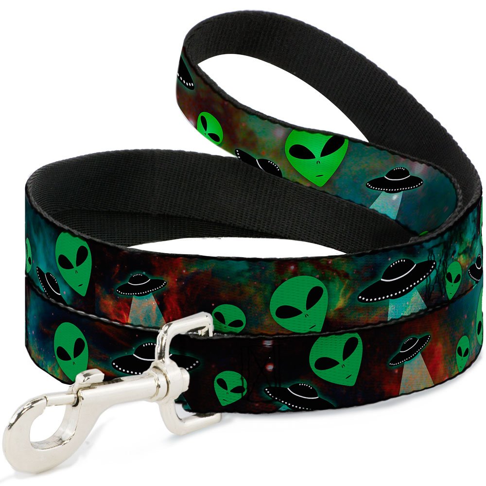 Dog Leash Aliens Ufos Galaxy Green Black White 6 Feet Long 1.0 Inch Wide