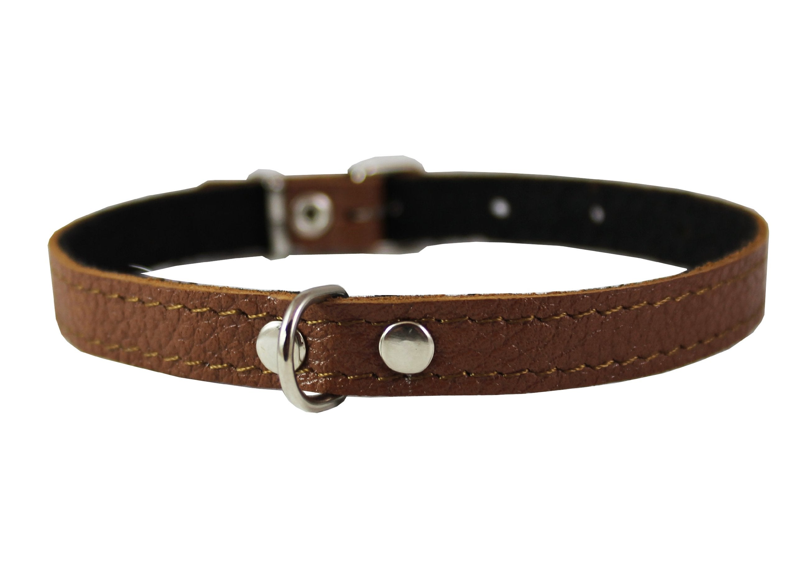 Brown Genuine Leather Felt Padded Dog Collar 13' X1/2' Wide Fits 9'-12' Neck, Chihuahua, Yorkshire Terrier, Puppies