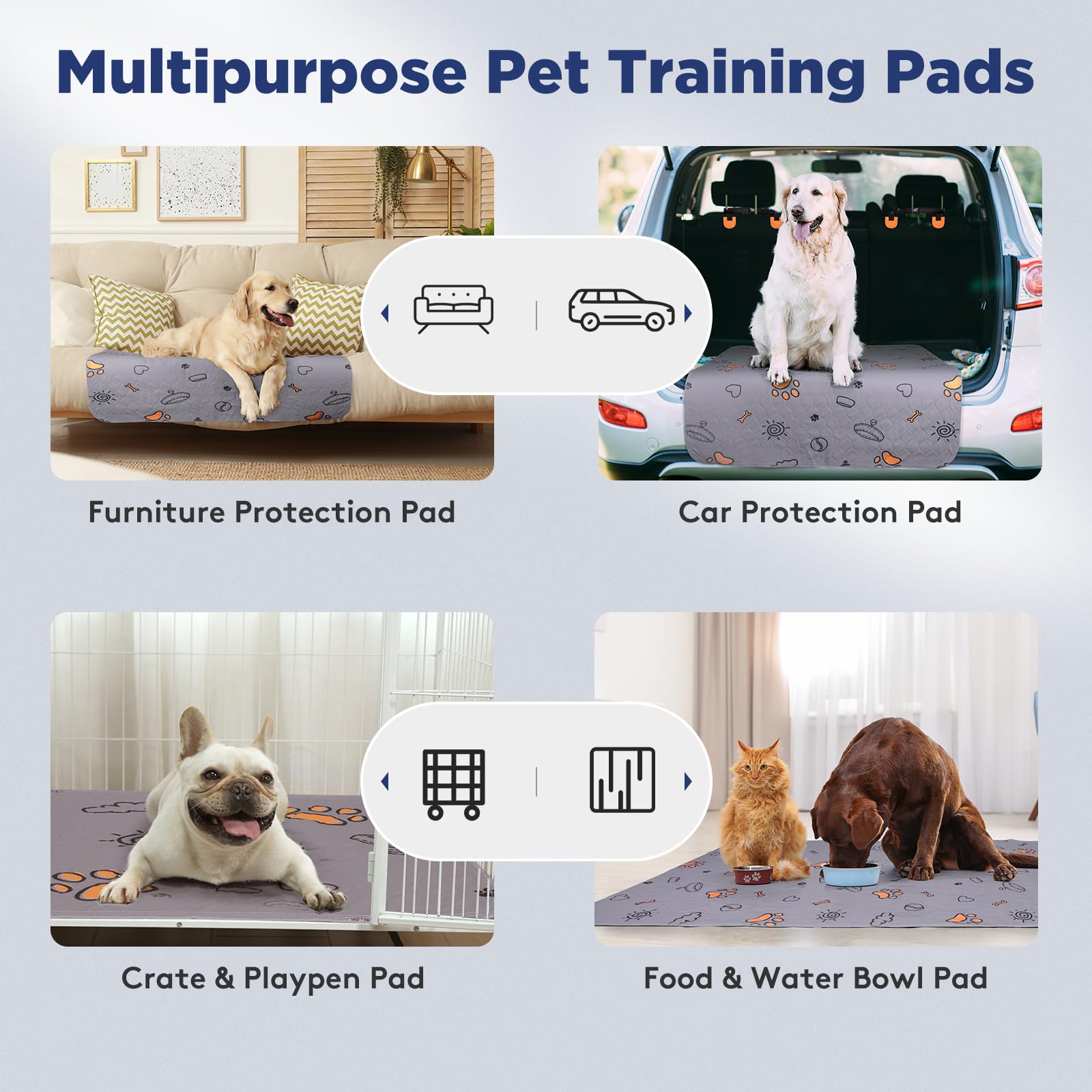 Washable Pee Pads for Dogs, Extra Large 72 x72  Super Absorbent Reusable Training Dog Pads, 100% Waterproof Non-Slip Large Dog M
