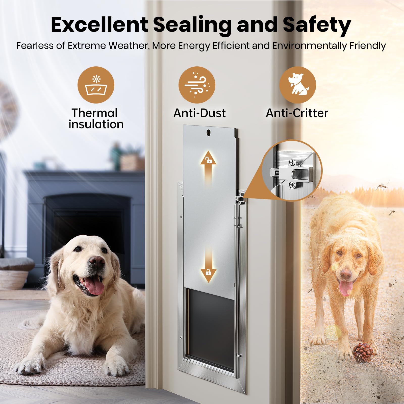 VOSOIR Aluminum Cat Door - Heavy Duty Small Dog Door, Silver, Model VDD002-S, Energy Efficient with 2 Magnetic Flaps, for Pets up to 22Lb