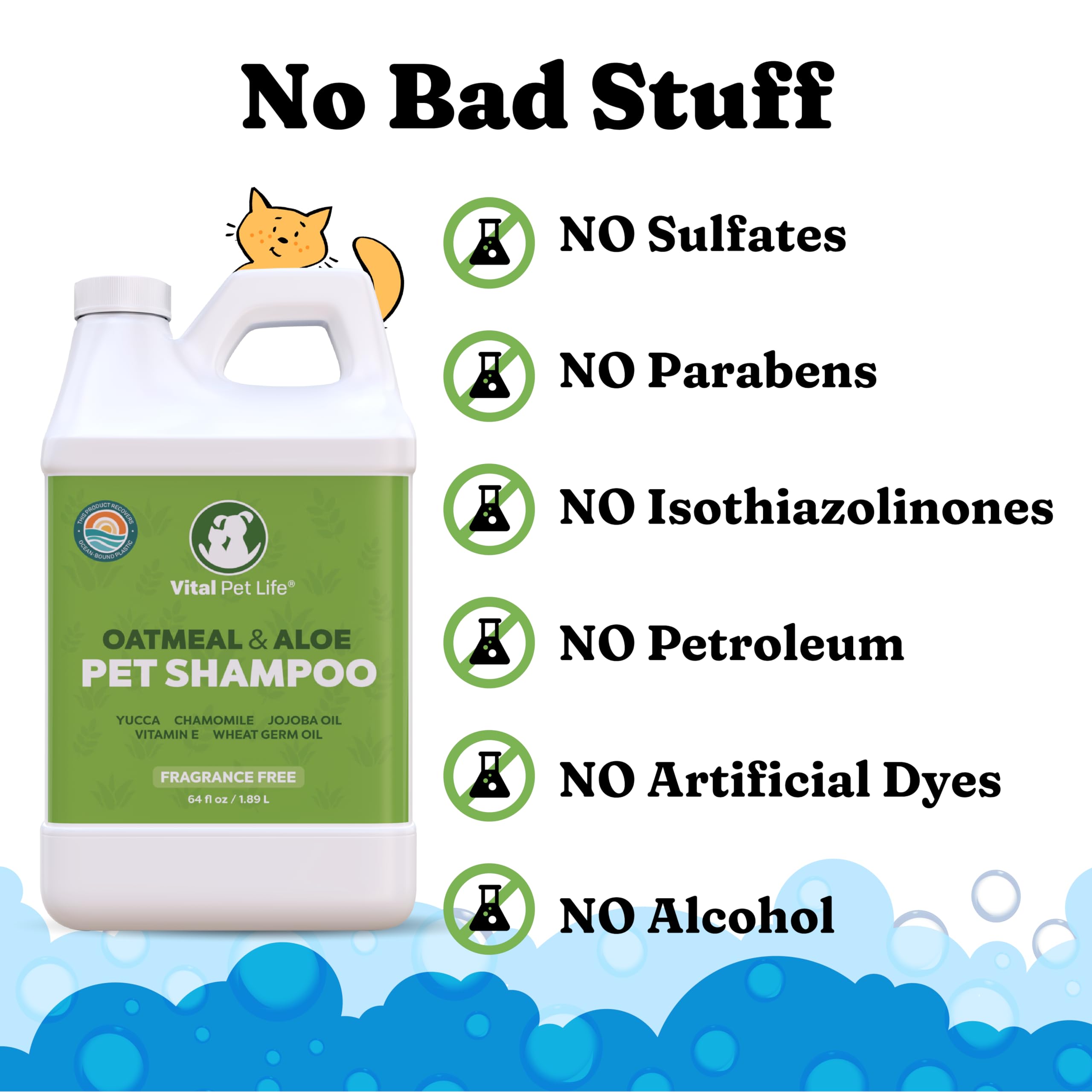 Dog Shampoo with Oatmeal, Aloe Vera, Chamomile, Jojoba Oil, Vitamin E - Natural Ingredients, Helps Allergies Dry Coats & Itchy S
