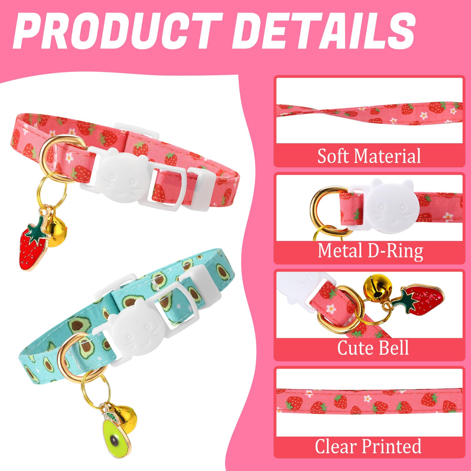 Guiqulai 10 Pack Breakaway Cat Collars With Bells Fruit Pendants Adjustable Safety Kitten Collar Fruit Cat Collar With Bell Idea