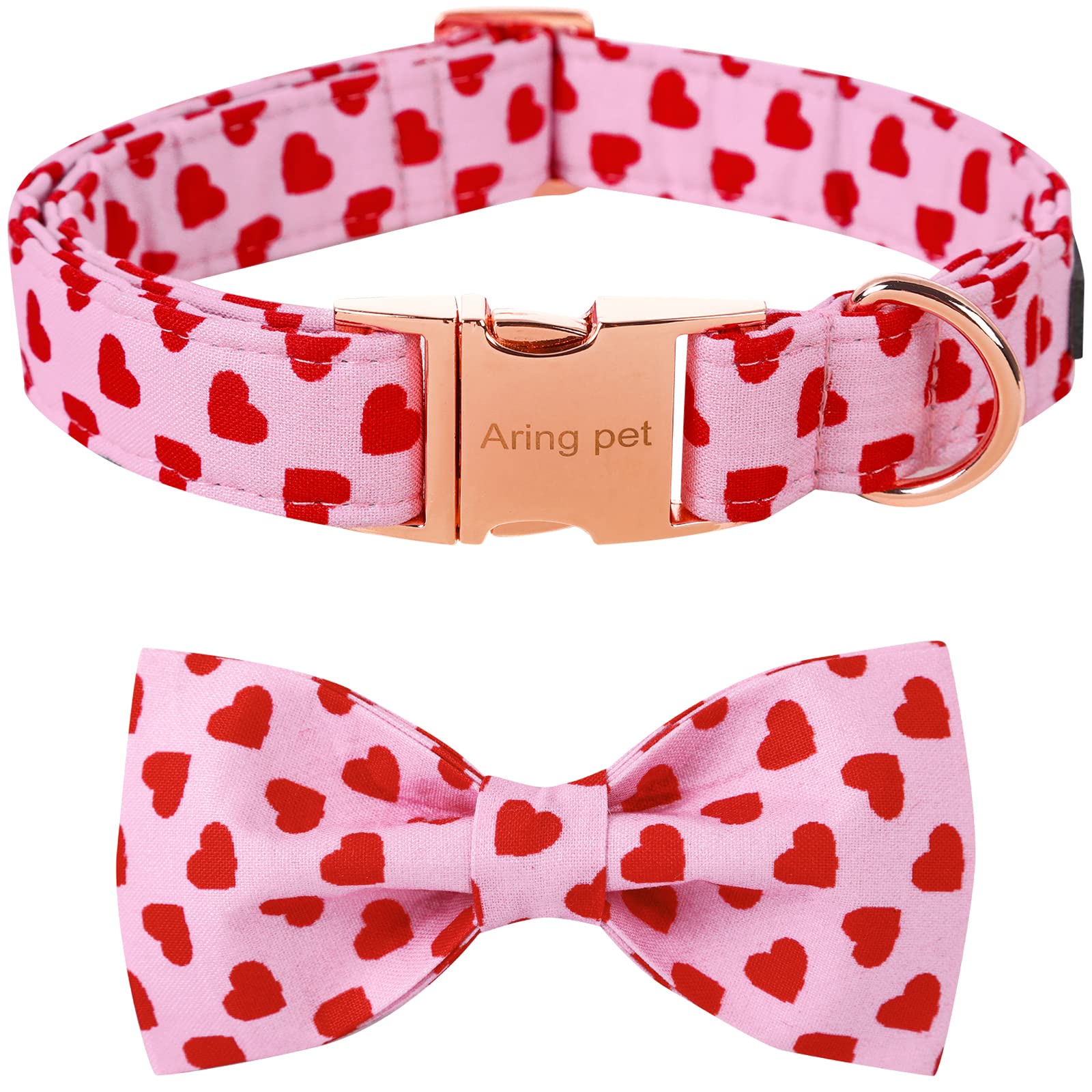 ARING PET Valentine 's Day Collar - Adorable Pink Heart Girl Dog Collar with Adjustable Bowtie and Metal Buckle