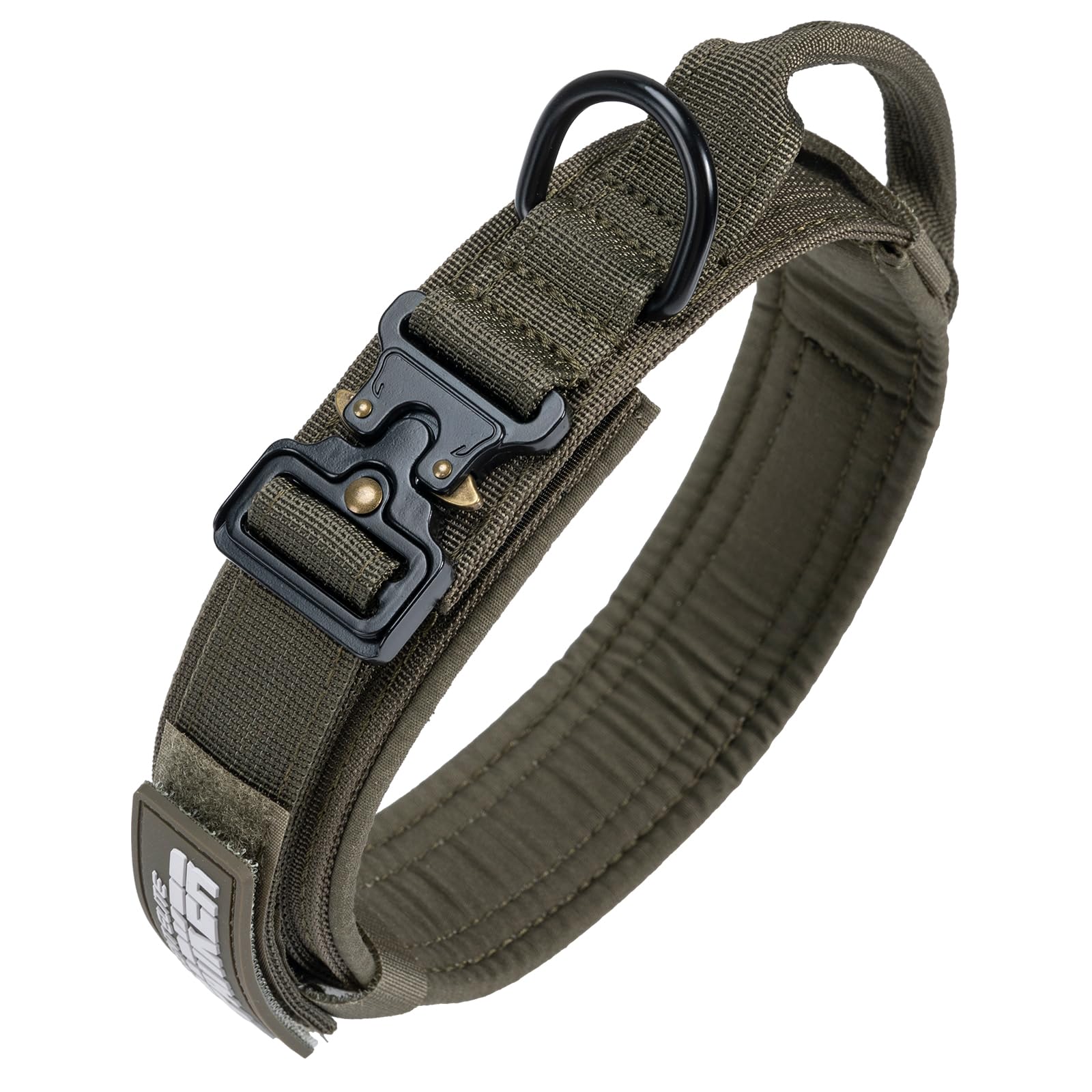 Excellent Elite Spanker Tactical Dog Collar Nylon Adjustable K9 Collar Military Dog Collar Heavy Duty Metal Buckle With Handle(Ranger Green-L)