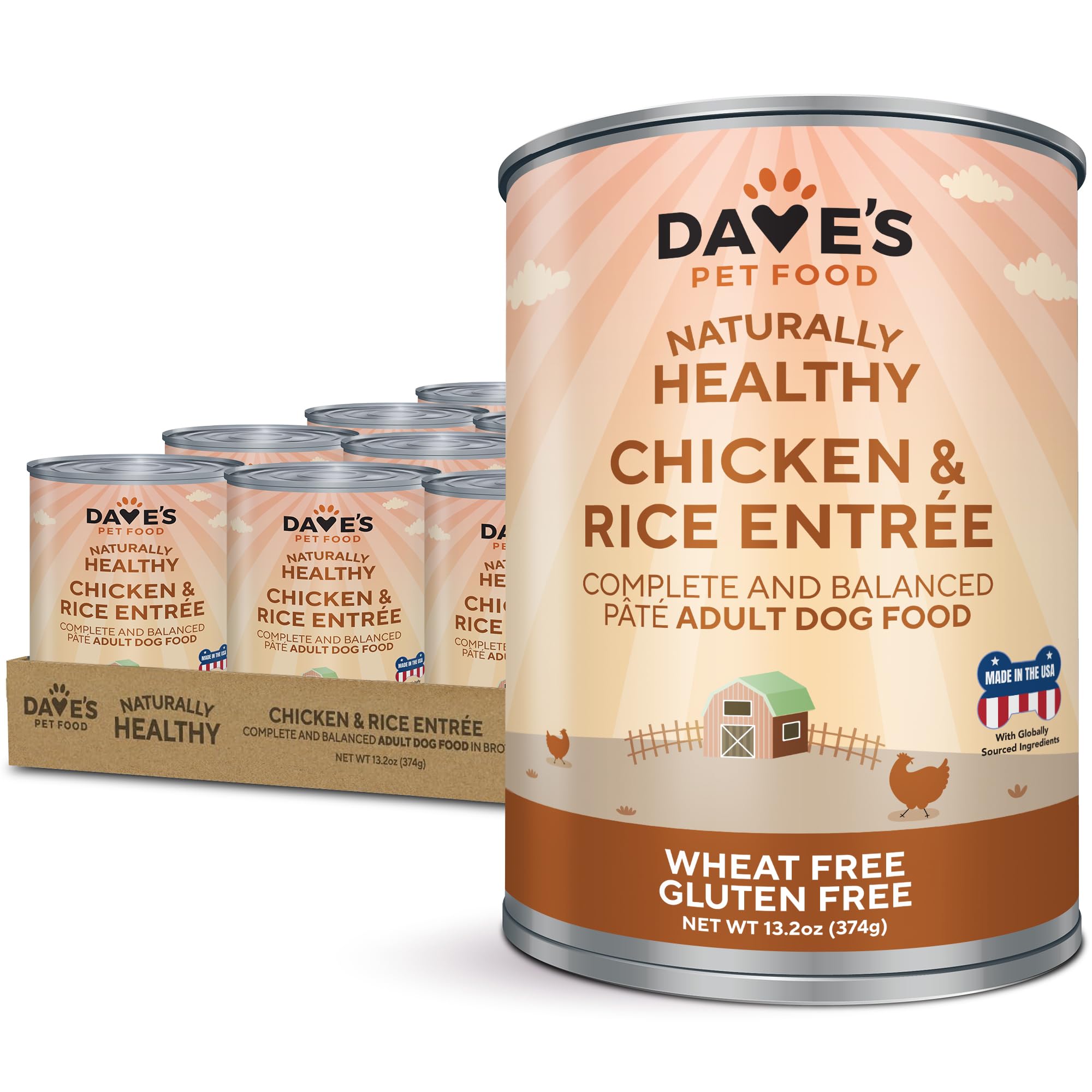 Daves Pet Food Wet Canned Dog Food (Chicken & Rice), Made in USA Naturally Healthy with Added Vitamins & Minerals, Gluten Free 