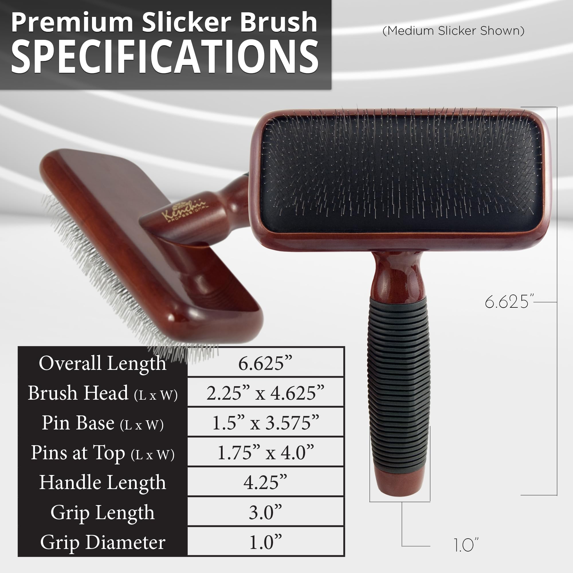 Kenchii Slicker Brush For Dogs, Professional Dog Grooming Brush For Loose Fur, Tangles, Long Short Haired, Stainless Steel Pins, Maplewood Handle (Medium)