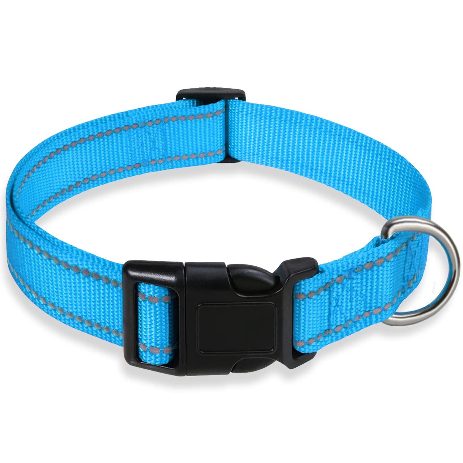 Reflective Dog Collar With Buckle Adjustable Safety Nylon Collars For Small Medium Large Dogs, Blue Xl