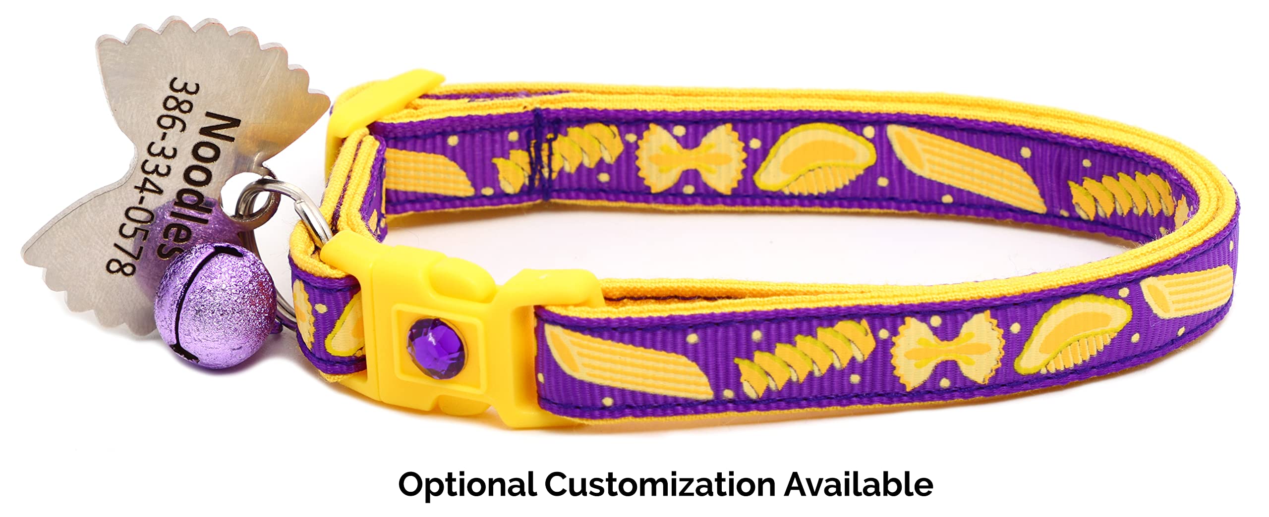 Noodle Cat Collar - Safety - Breakaway - Charm And Bell - Pugs2Persians (Large(10Lbs & Up), Purple)